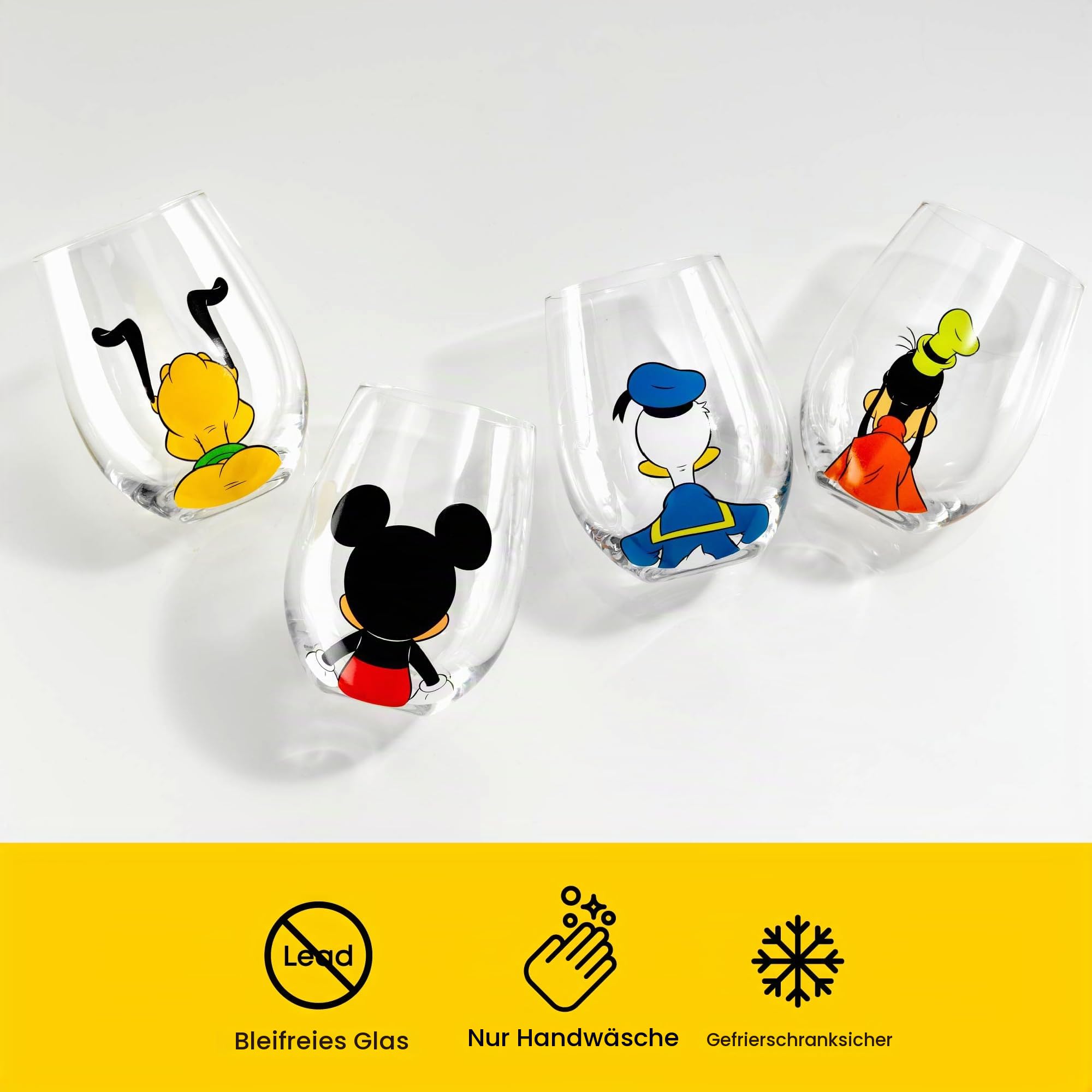 JoyJolt Disney Mickey Mouse Squad Collection Trinkgläser, ohne Stiel, 425 ml, 4 Stück