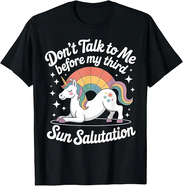 T-Shirt Salutation au Soleil Yoga avec Licorne - Ne Parlez Pas Avant la Troisième