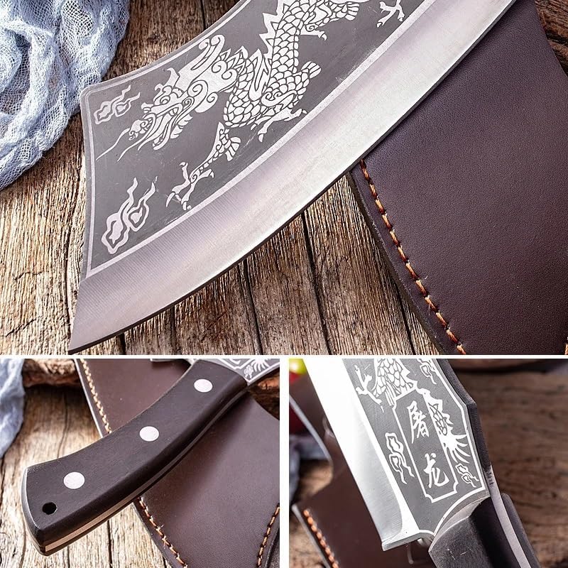 Meat Cleaver,Cleaver Knife 8 Inch Forged Kitchen Chef Knife High Carbon Steel Meat Vegetable Slicing Knife Professional Butcher Chop Bone Cleaver Knife With Cover