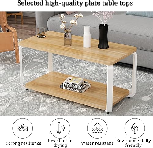 Miniatura 4 de YVYKFZD Mesa auxiliar de madera, mesa central de 2 niveles con patas de metal, mesa de té rectangular para sala de estar, mesa auxiliar de cóctel