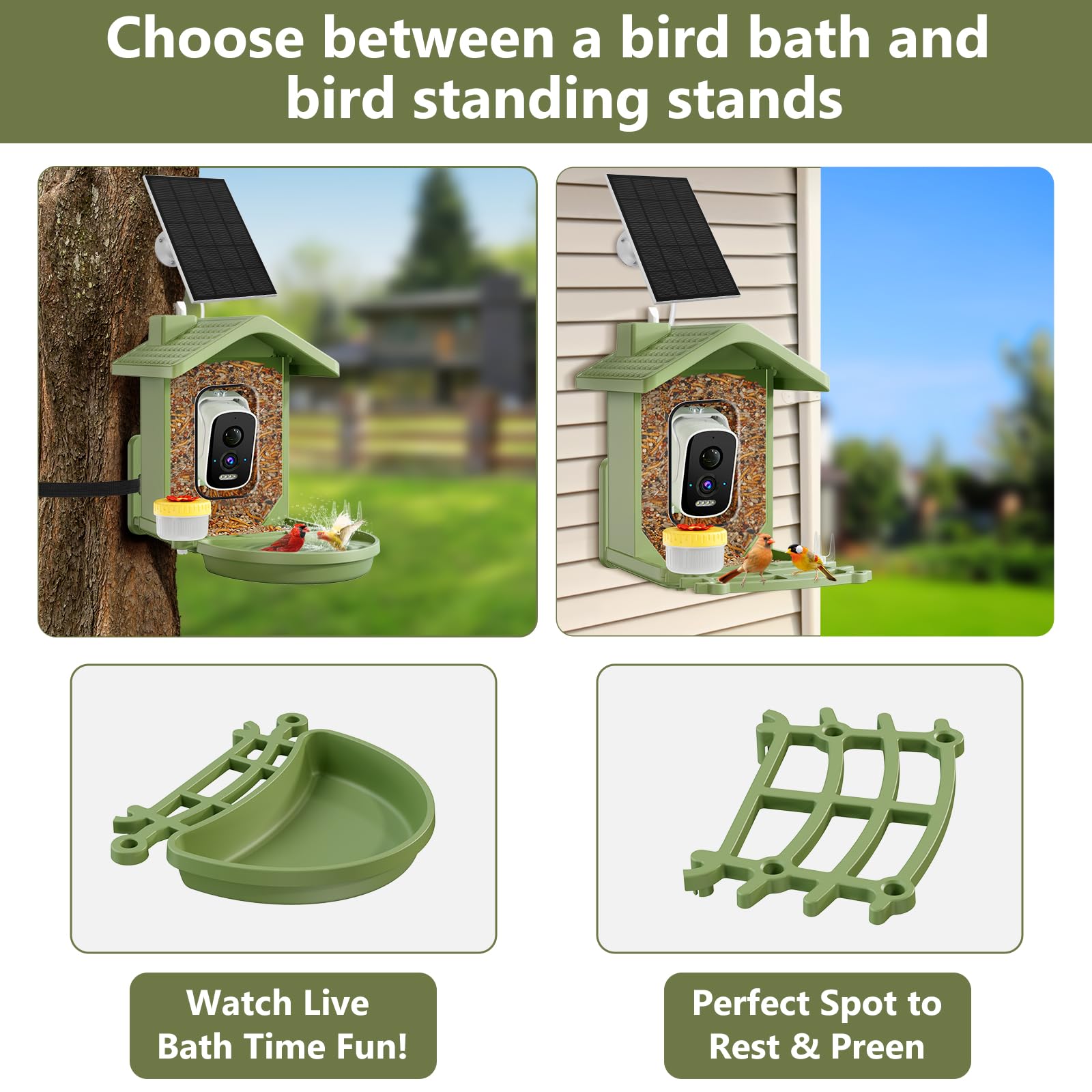 Smart Bird Feeder with Camera Solar Powered, AI Birds Species Identification, 2.5K HD Video Bird House with Camera for Outside, Weatherproof Design Ideal Gifts for Christmas, Bird Lovers, Green - Image 3