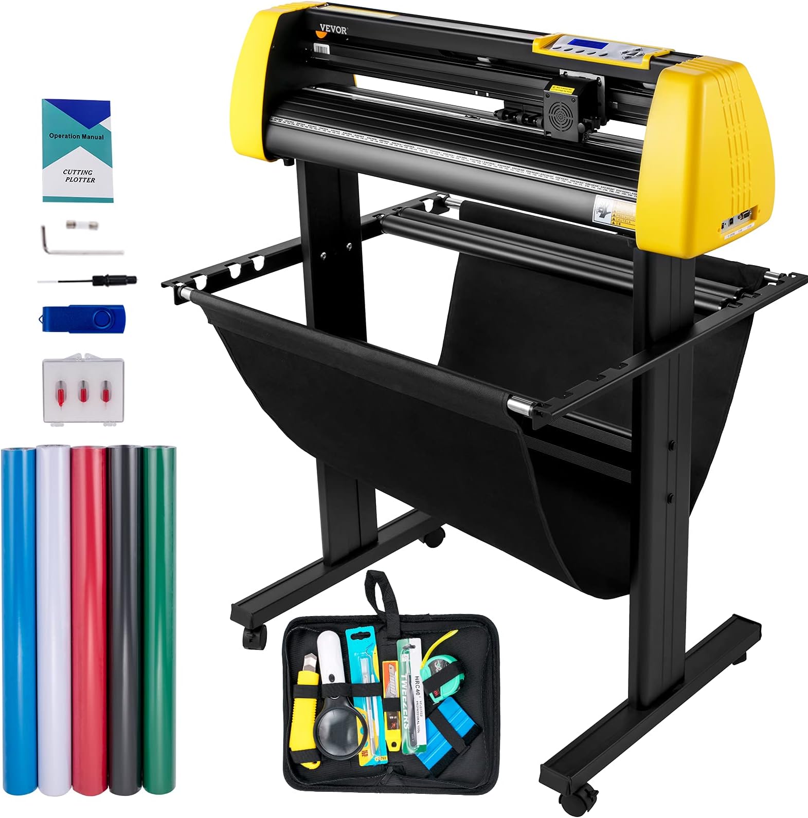 VEVOR Upgrade Vinyl Cutter Machine, 34 inch Paper Feed Cutting Plotter, Automatic Camera Contour Cutting LCD Screen Printer w/Stand Adjustable Force and Speed for Sign Making Plotter Cutter