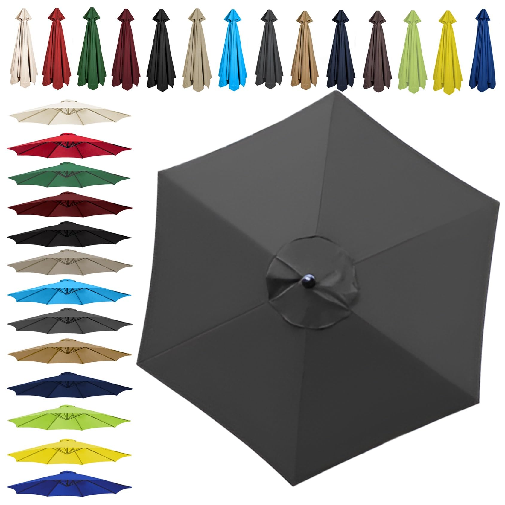Sun Umbrella Replacement Cloth - 200cm | 2.7m | 300cm (6.5'/8.8'/9.8') - Umbrella Replacement Canopy For 6 Arms/8 Arms, Waterproof UV Protective Polyester Cloth(Color:Gray,Size:6 ribs-2m(6.5ft)) — image 1