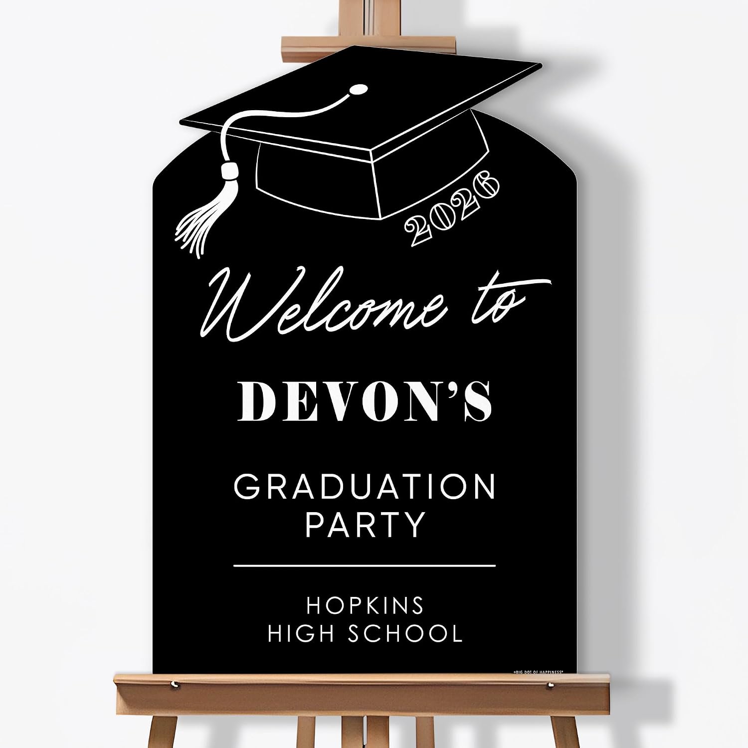 Big Dot of Happiness Personalized Black & White Graduation Welcome Sign, Class of 2026 Custom Grad Party Tabletop Signage, Premium Matte Plastic Board, 11 x 17 inches