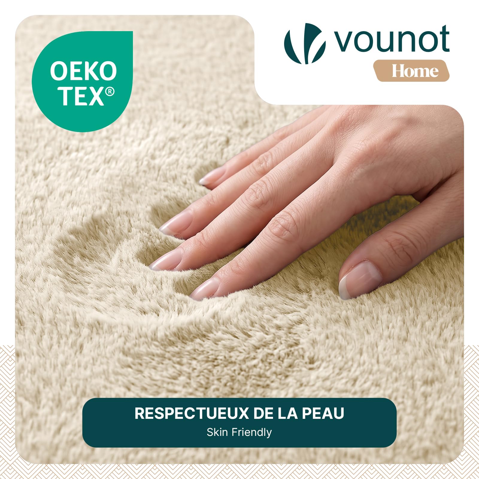 vounot ® Tapis de Salon Moderne Ultra Doux Tapis à Poils Ras Lavable en Machine avec Un sous-Tapis antidérapant fourni pour Le Salon la Chambre ou la terrasse 200x300cm Beige