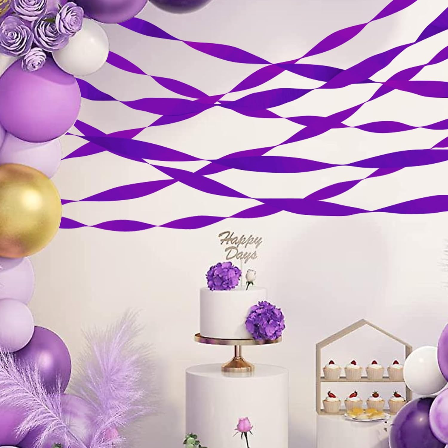Purple Crepe Paper Streamers Decors for Birthday Wedding Festival Ornament Graduation Colorful Candyland Party Backdrop, Rainbow DIY Supplies, Art Crafts