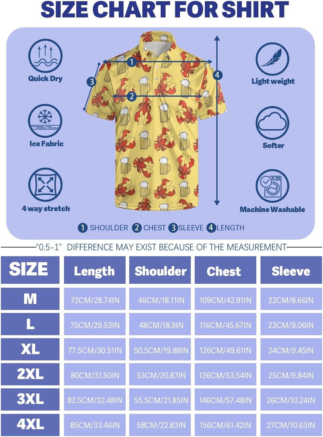Men's Golf Shirt Funny Polo Shirts Button Up Short Sleeve Party Outfit Shirt for Men