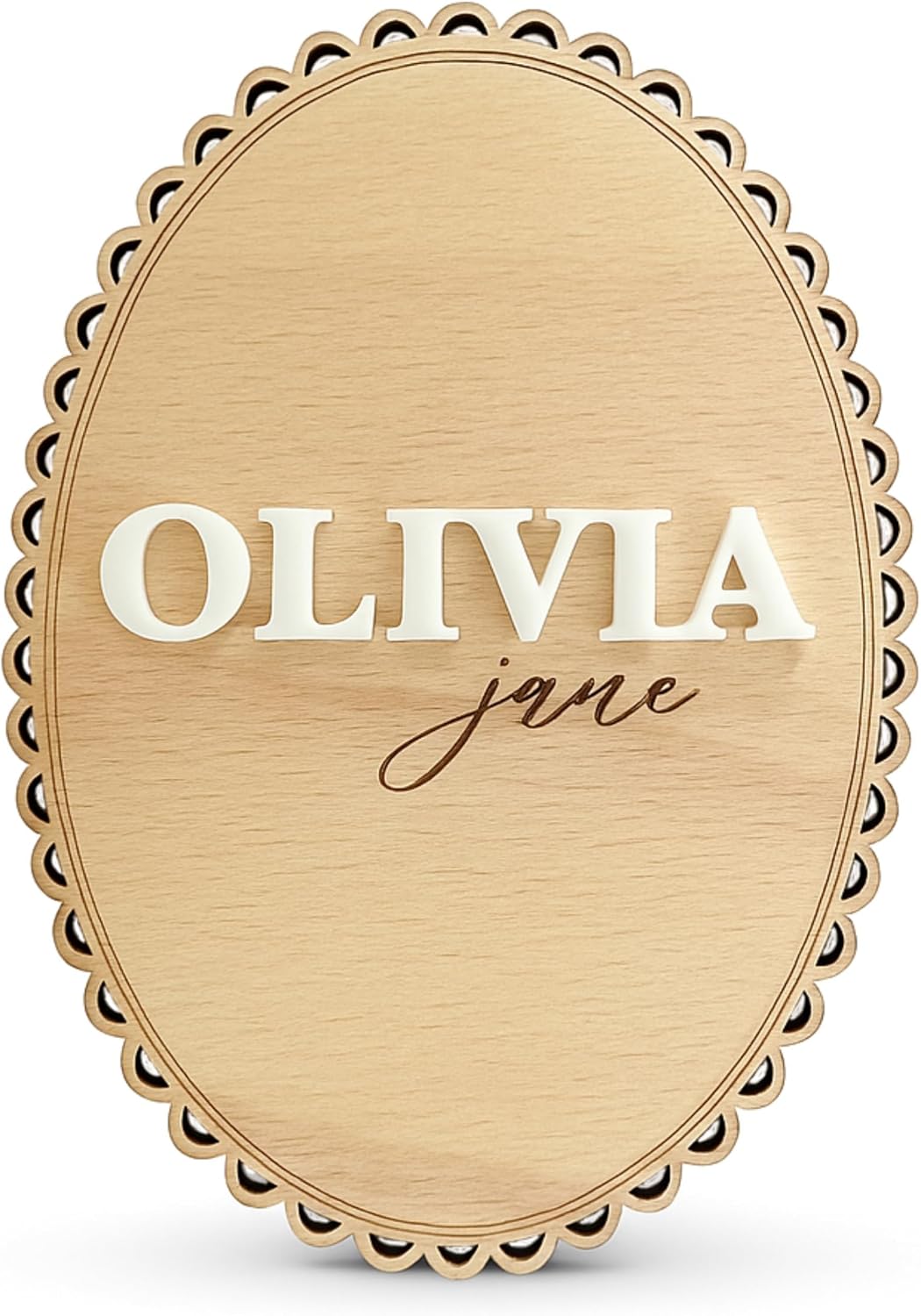 Custom Baby Announcement Sign with Wooden Lace, Personalized Milestone Card, Nursery Decor, Milestone Marker, Vintage Lace (Design 3)
