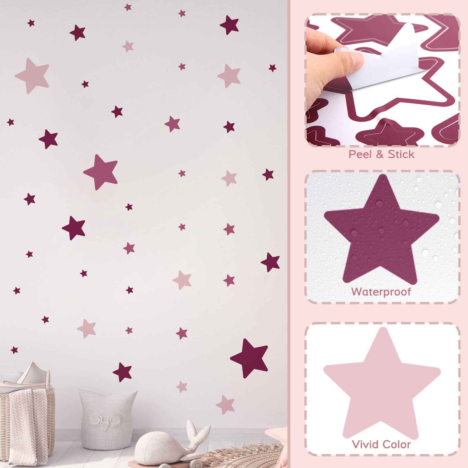 Autocollants muraux en vinyle pour chambre d'enfant, chambre d'enfant, chambre de fille, motif étoiles violettes