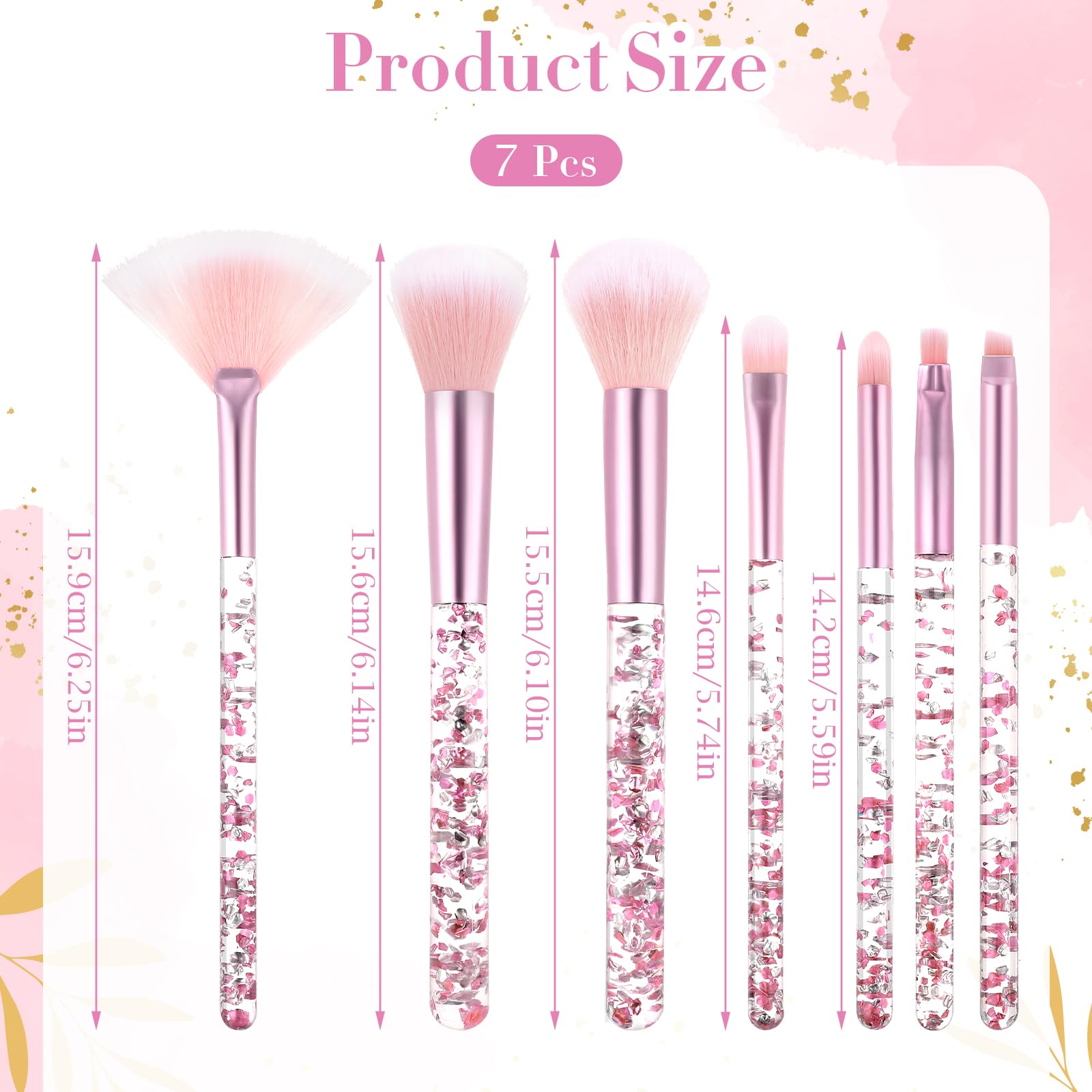 7 Pièces Crystal Pinceaux Maquillages,Pinceau Maquillage,Pinceaux Maquillage Enfant Sparkles Powder Éventail Pinceaux À Poudre Irréprochables Pour Fond De Teint Blush Fard À Paupières