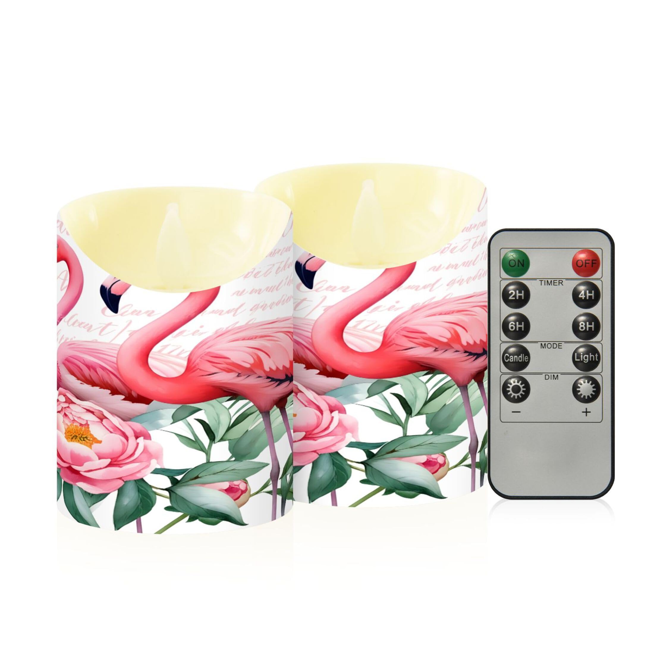Kutsu Flamingoes Flameless Candles Set of 2, Battery Operated LED Flickering Candles with Remote and Timer, Plastic Pillar Candles for Home Wedding Decor