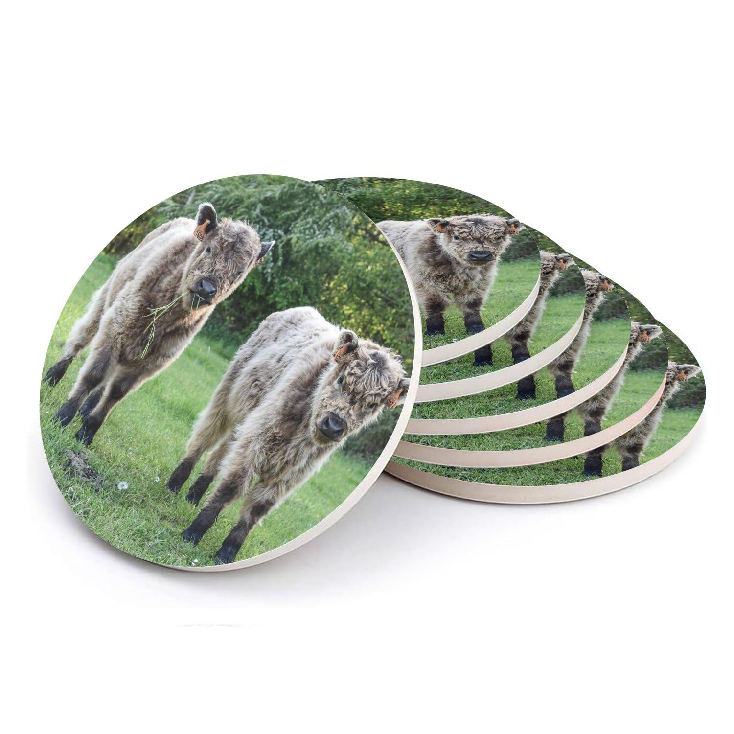 Sous-verre ronds en céramique idée cadeau originale lot de 6 motifs animaux ruraux