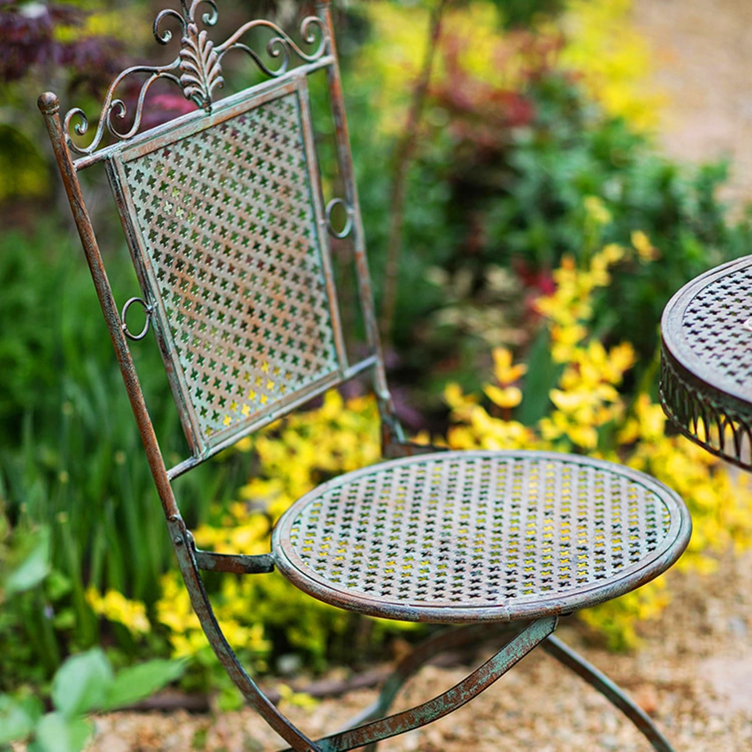 Tavolino rotondo in metallo per esterni, impermeabile, antiruggine, per patio, balcone, cortile e portico, ideale per interni ed esterni, per sedie da giardino