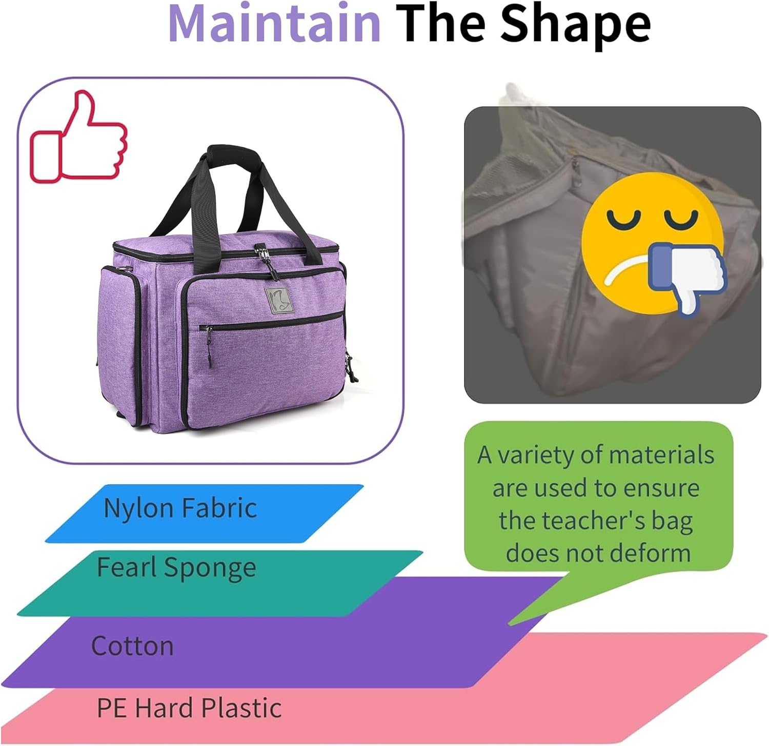 Rolling Teacher Bag with Five 360-Degree Swivel Wheels,Teacher Tote Bag with Detachable Trolley,Using YKK zipers,Fits for 15.6" Laptop (Lilac) - Image 6