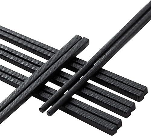 Miniatura 6 de 10 pares de palillos de fibra de vidrio, palillos reutilizables de aleación antideslizantes, lavavajillas, 9 12 pulgadas (dorado)