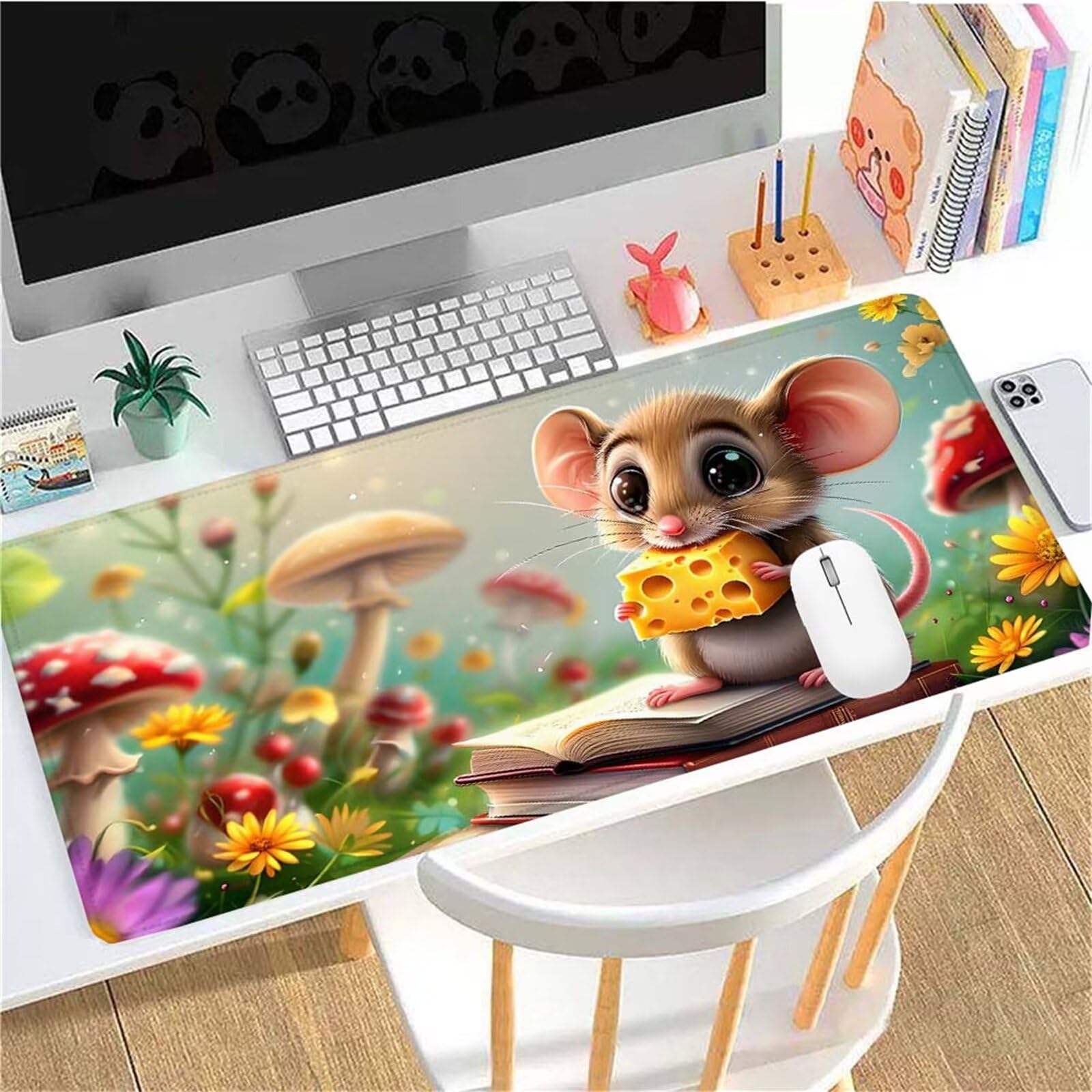 Alfombrilla Ratón Champiñón Ratón Alfombrilla Ratón XXL 1400x600x3mm Mouse Pad Resiste Salpicaduras, Extendida de Gran Tamaño con Bordes Cosidos, Mejora la Precisión y la Velocidad, Duradera y-375