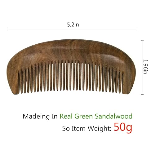 Miniatura 21 de Peine para el cabello Peine de dientes anchos de madera para cabello rizado desenredante Peine de sándalo verde C: peine de dientes anchos