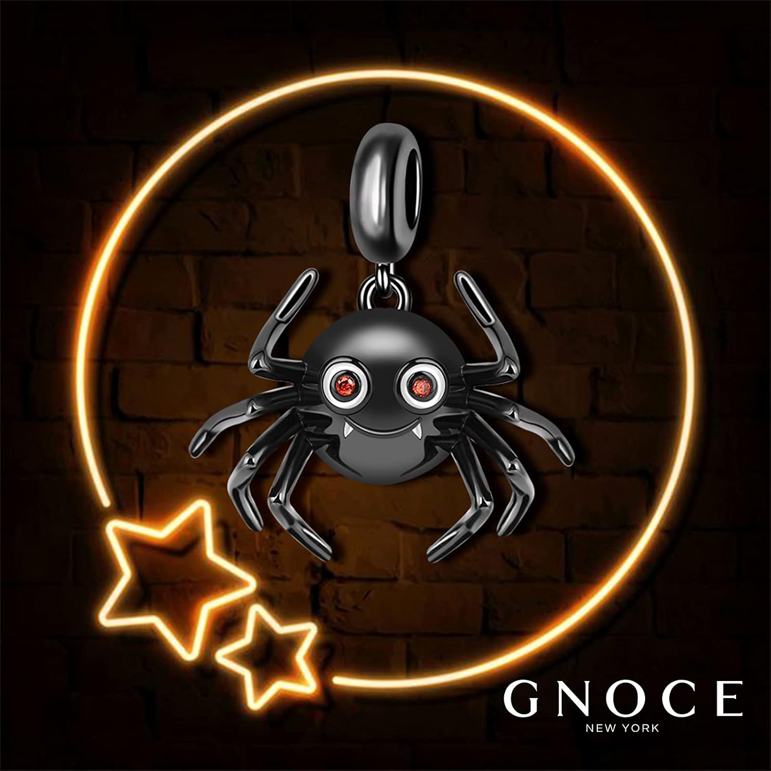 GNOCE Cute Spider Charm Pendant Sterling Silver What Do You Think Of Me Black Plated Charm Bead Fit Bracelet/Necklace Jewelry Gift for Women Mens