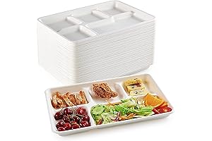 [500 Pack] 5 Compartment Disposable Plates | Compostable Paper Plate Trays |...