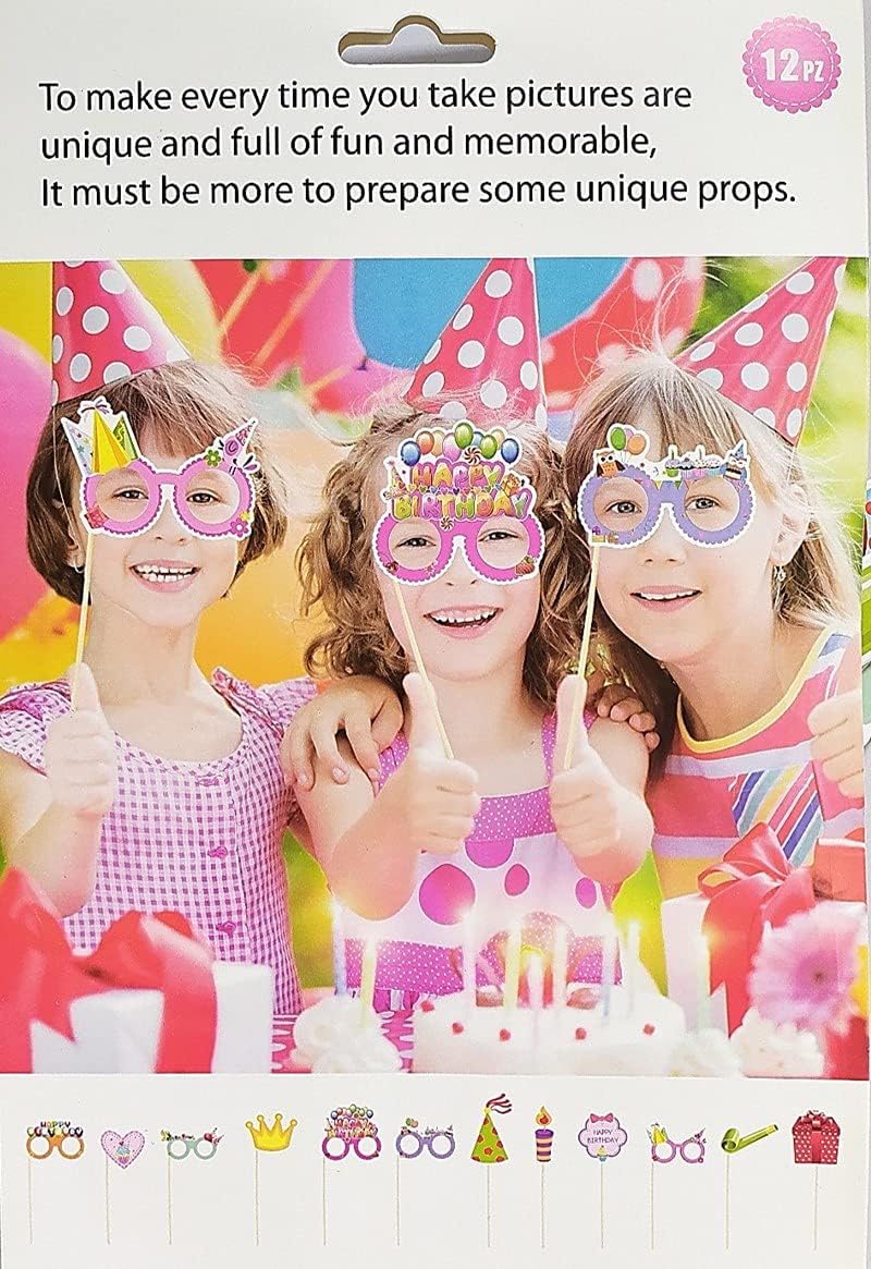 Party Prop (Birthday Theme; 12 Pcs) for Boys Girls Kids Selfie Photo Booth,Birthday Party Items Decorations Supply