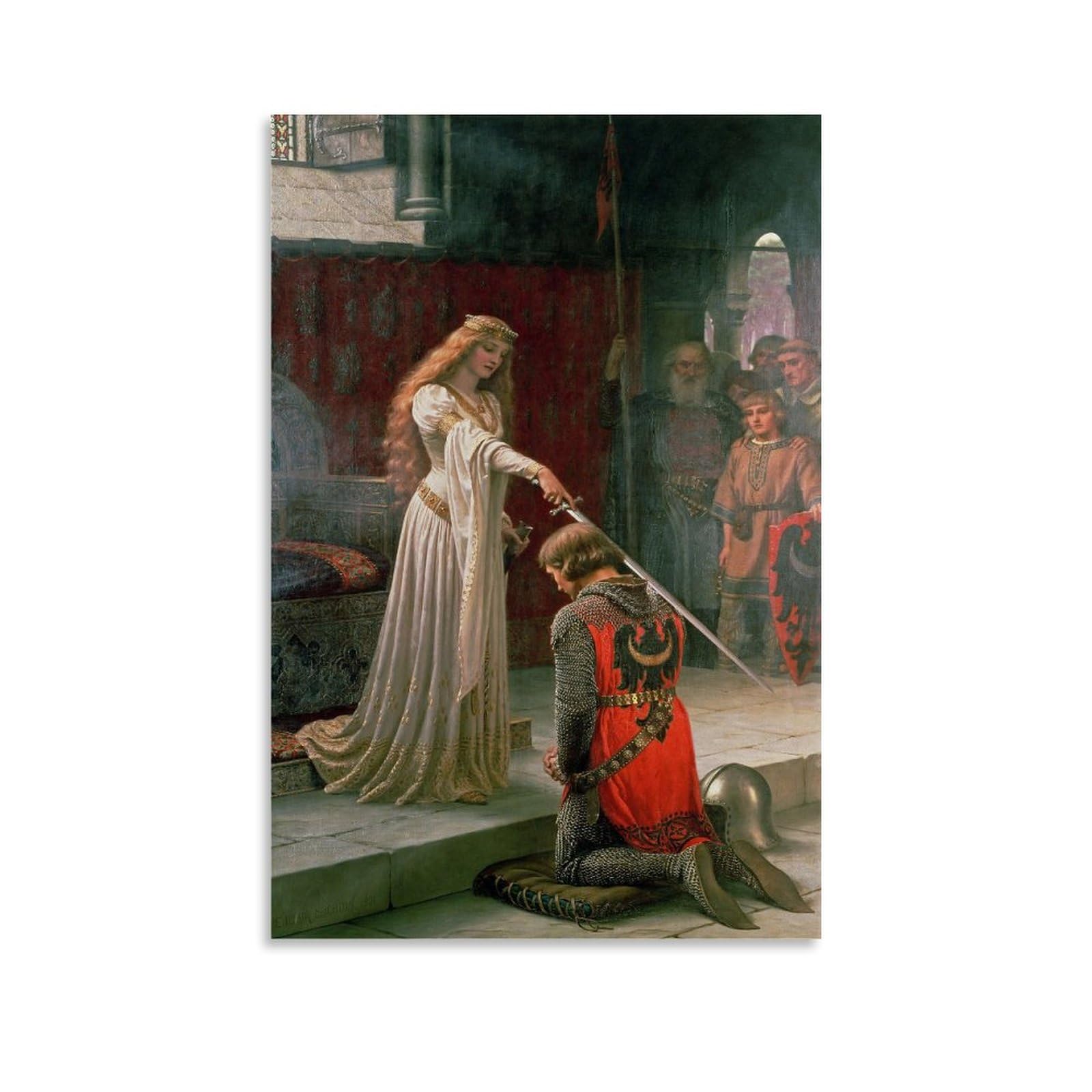 Nganoh Unframe-Style The Accolade By Edmund Blair Leighton Canvas Printed Poster Artworks Picture Print Wall Art Painting Canvas Gift Decor Homes Decorative 08X12inch(20X30cm)