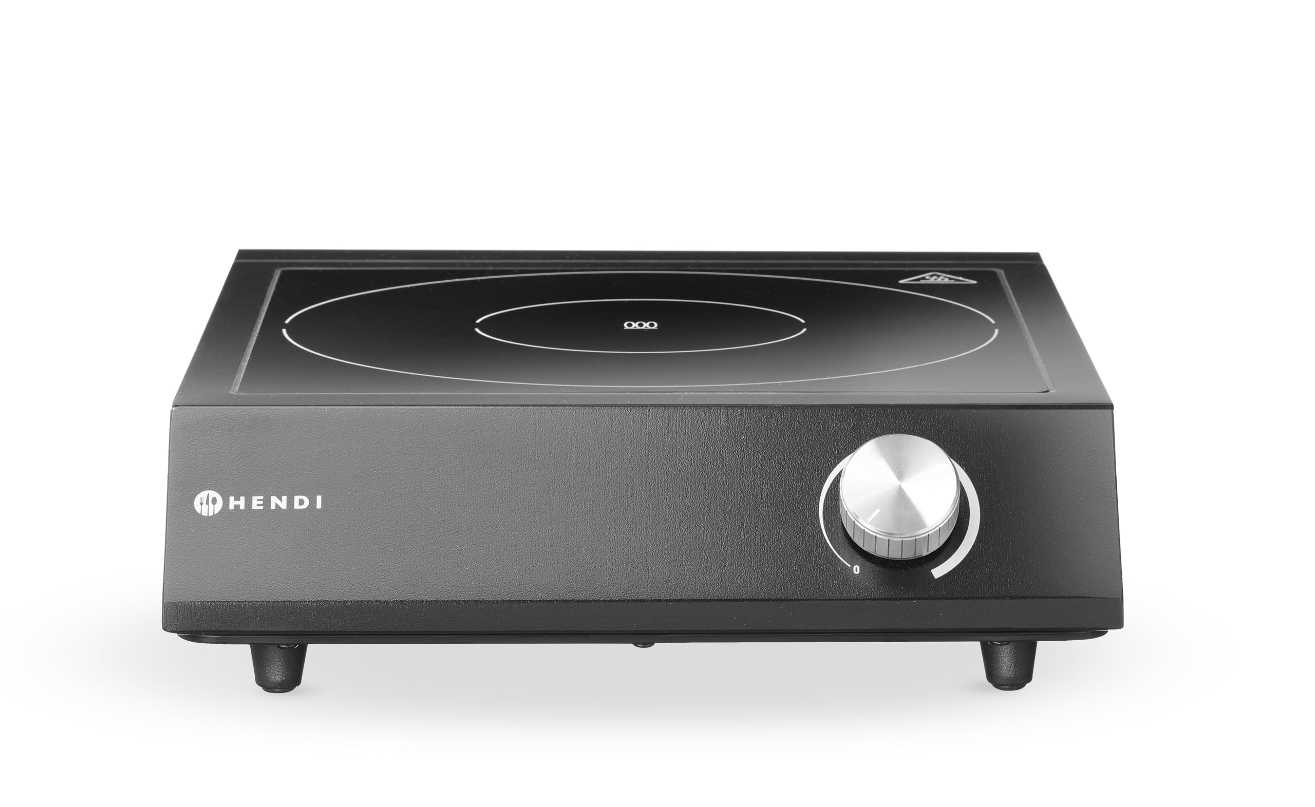 HENDI Plaque de cuisson à induction de table avec poêle et casserole, commande par bouton, 31 niveaux de puissance, 230V/3500W, 320x395x(H)95mm, verre, fer, acier inoxydable