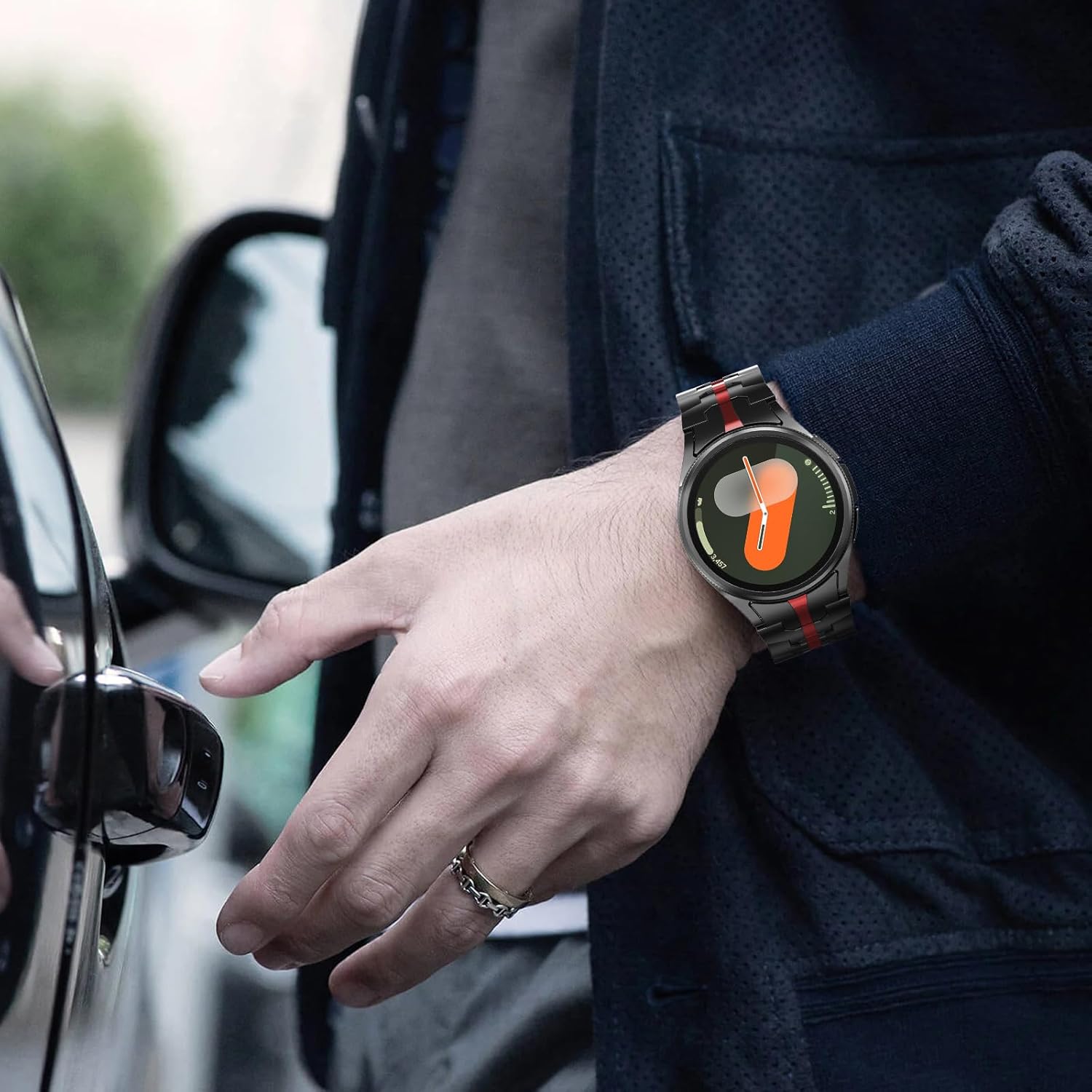 WINGLE Metal Bands for Samsung Galaxy Watch 7 6 5 4 Band Galaxy Watch 6 Classic/5 Pro/4 Classic/FE Band Men 47mm 43mm 45mm 44mm 40mm 46mm 42mm, No Gap Solid Stainless Steel Link, Black/Red - Image 5