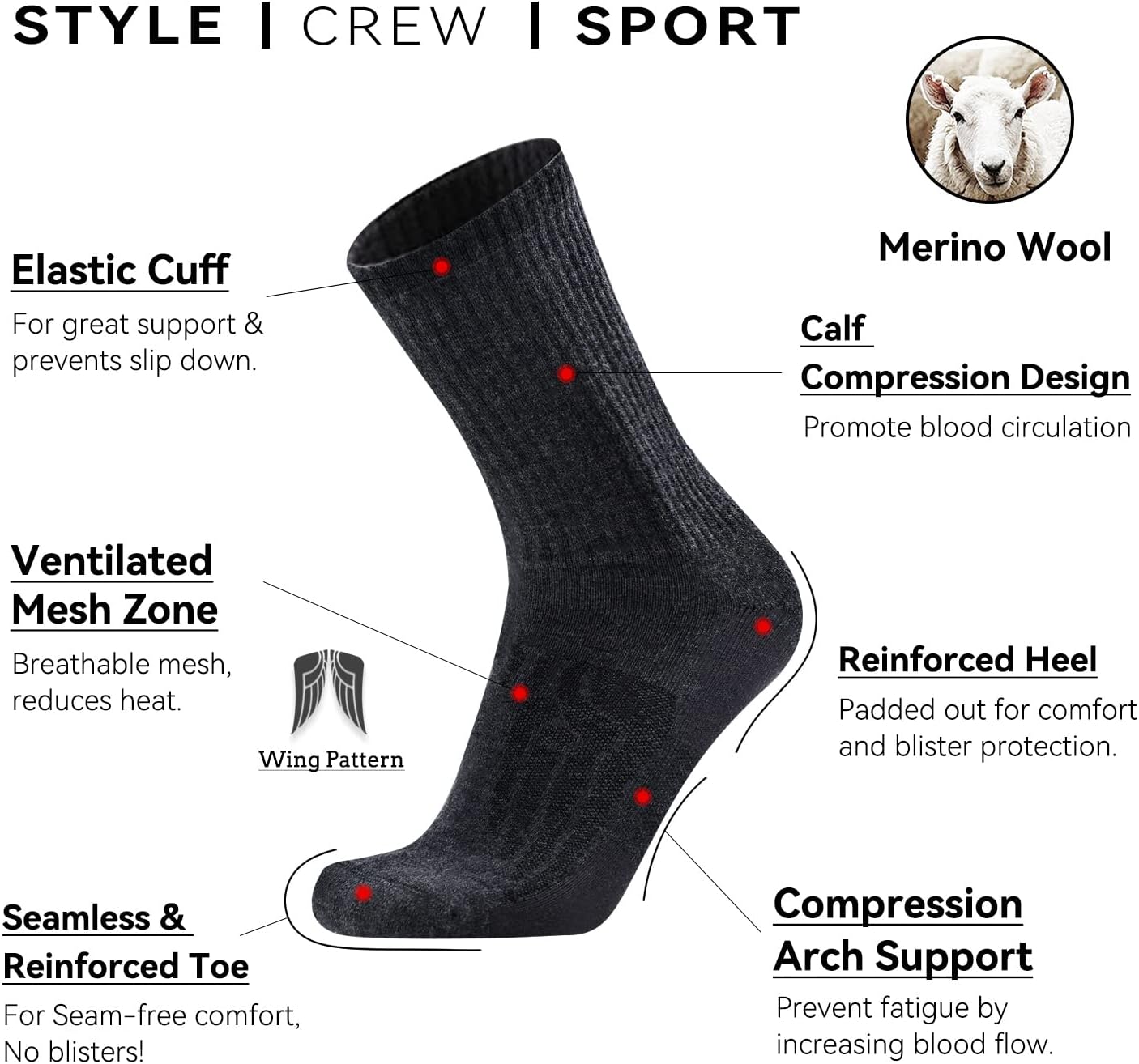 Busy Socks 3 Pack Men's Merino Wool Hiking Crew Socks Womens Warm Thick Cushioned Outdoor Athletic Socks for Walking Running - Image 3