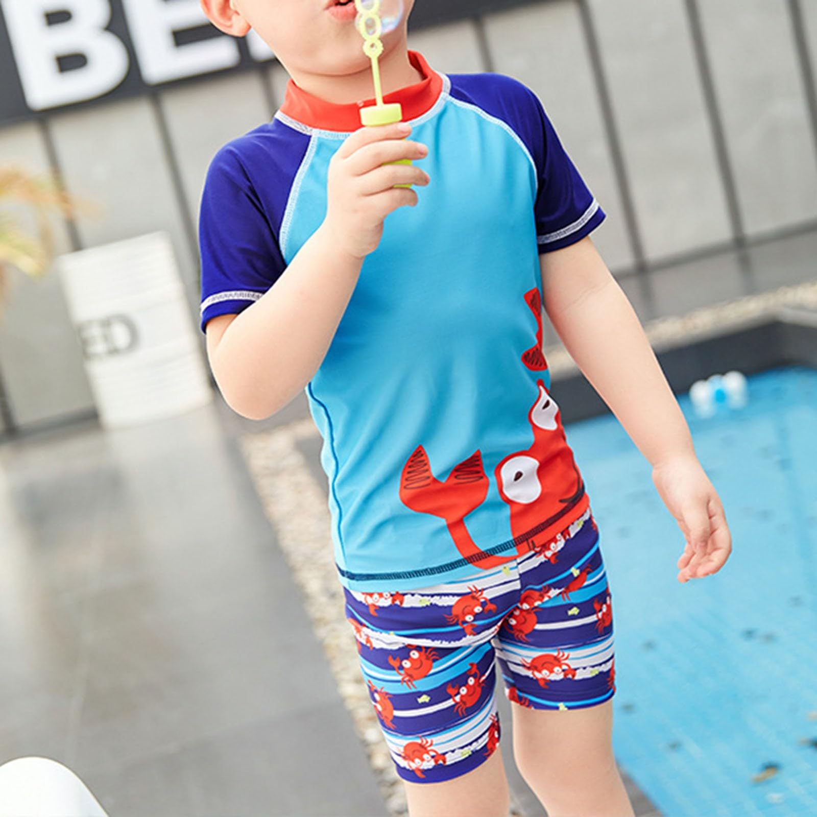 Maillots De Bain pour Bébés,Une Pièce À Manches Courtes Maillots De Bain avec Fermeture Éclair Maillot De Bain Bebe Garcon UV Manches Courtes, avec Capuchon De Protection Solaire