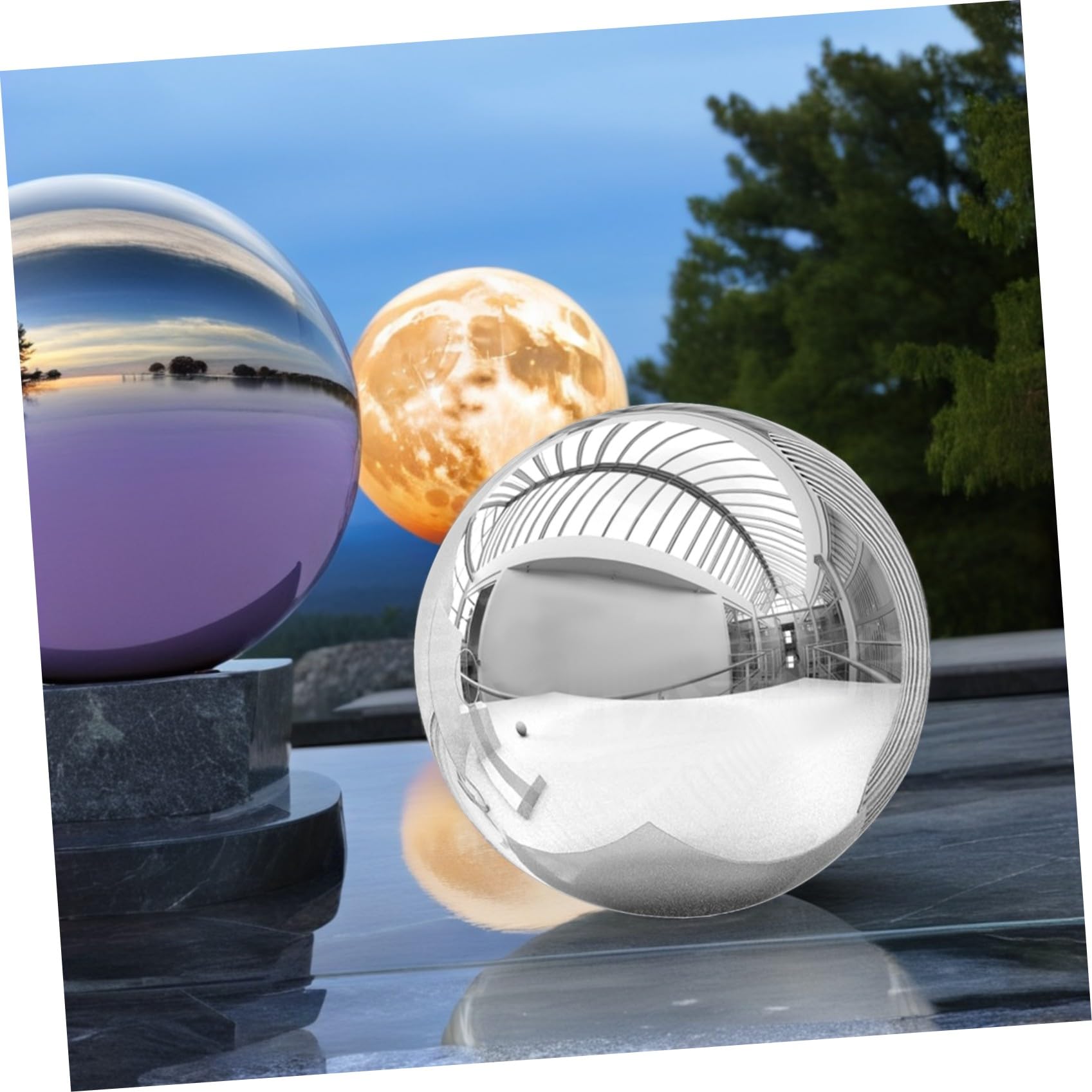 Boule Miroir Réfléchissante en Acier Inoxydable pour Décoration de Jardin Extérieur, Sphère Argentée Résistante et Brillante pour Pelouse et Photographie