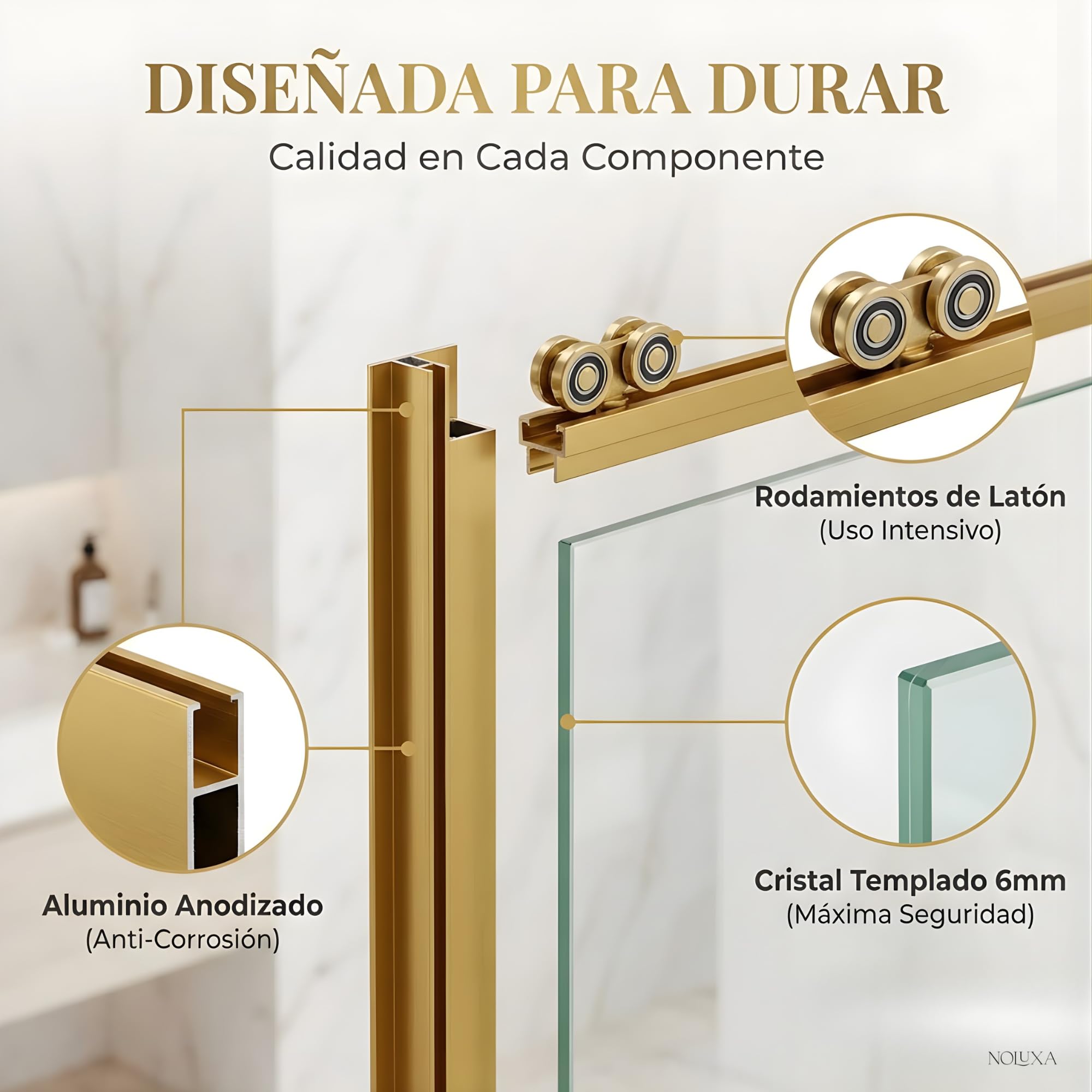 IMEX - Mampara Ducha Dorada Dos Puertas 2 Fijas + 2 Correderas 70x110cm | Mampara de Cristal Reversible, Perfilería con Ancho Adaptable y 195cm de Altura | Vidrio con Grosor 6mm y Cierre Magnético