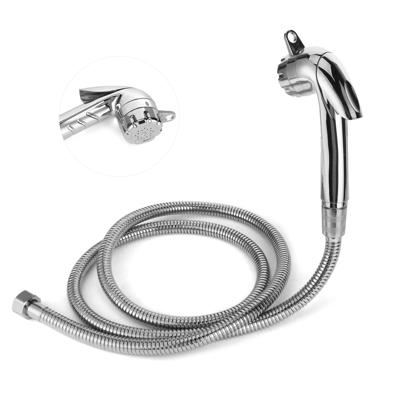 Kit de Tuyau de Pomme de Douche en Acier Inoxydable pour Camping-car, Alimentation en Eau Extérieure avec Tuyau de 1,5 M pour Camping-cars, Camping-cars, Yachts, Taille Compacte,