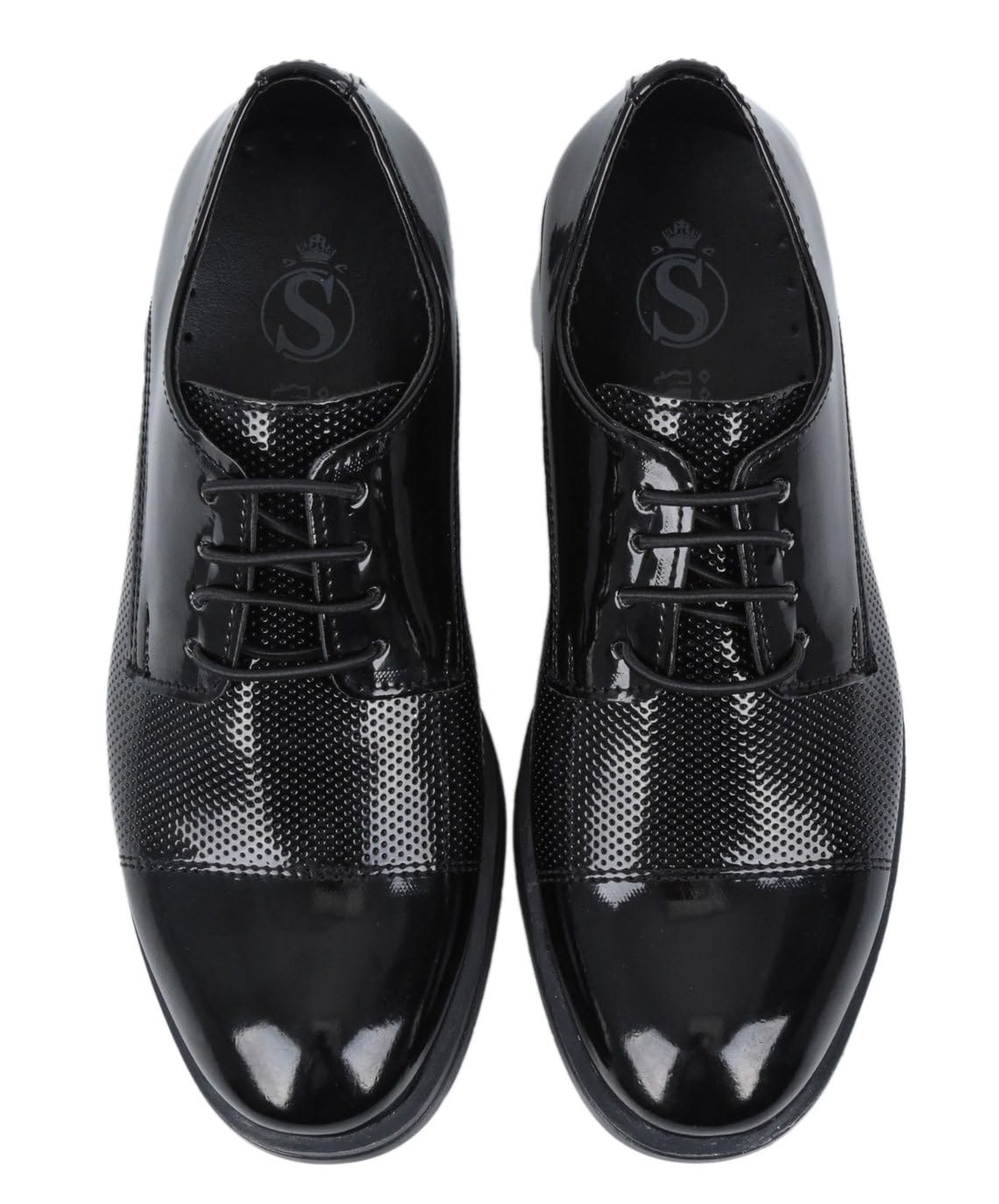 SIRRI Scarpe Eleganti da Sposa e da Ballo Formali Ragazzi, con Lacci, in Vernice Nera e a Pois Taille 24