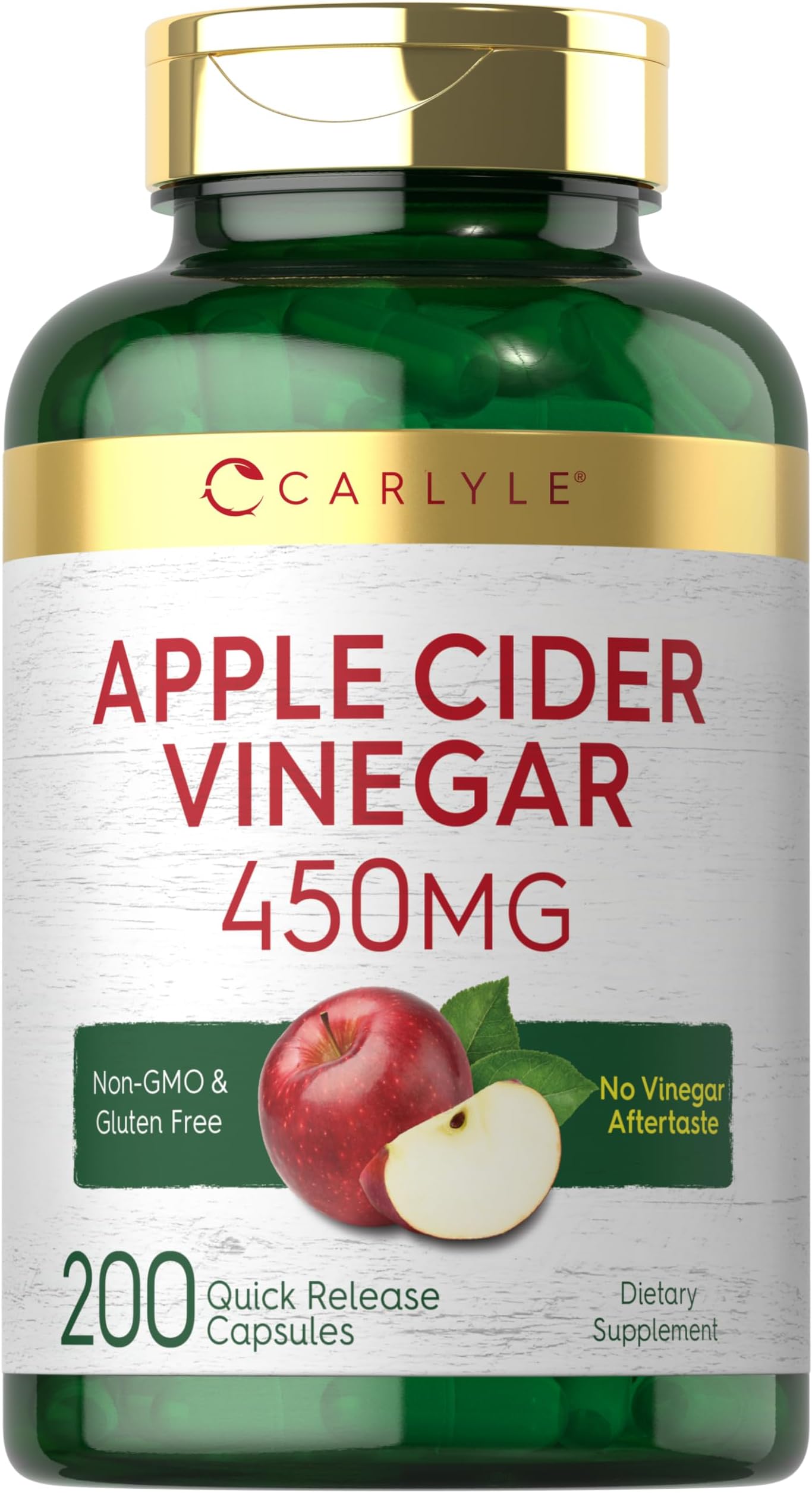 Carlyle Apple Cider Vinegar Capsules | 450mg | 200 Pills | Non-GMO, Gluten Free Supplement