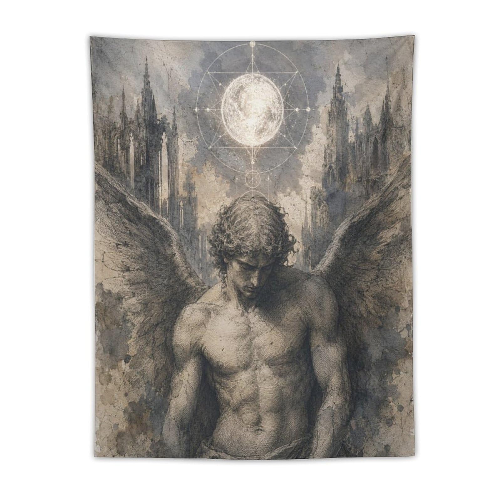 W7C8U2X3 Dark Angel Lucifer Wall Tapestry, Fantasy Illustration