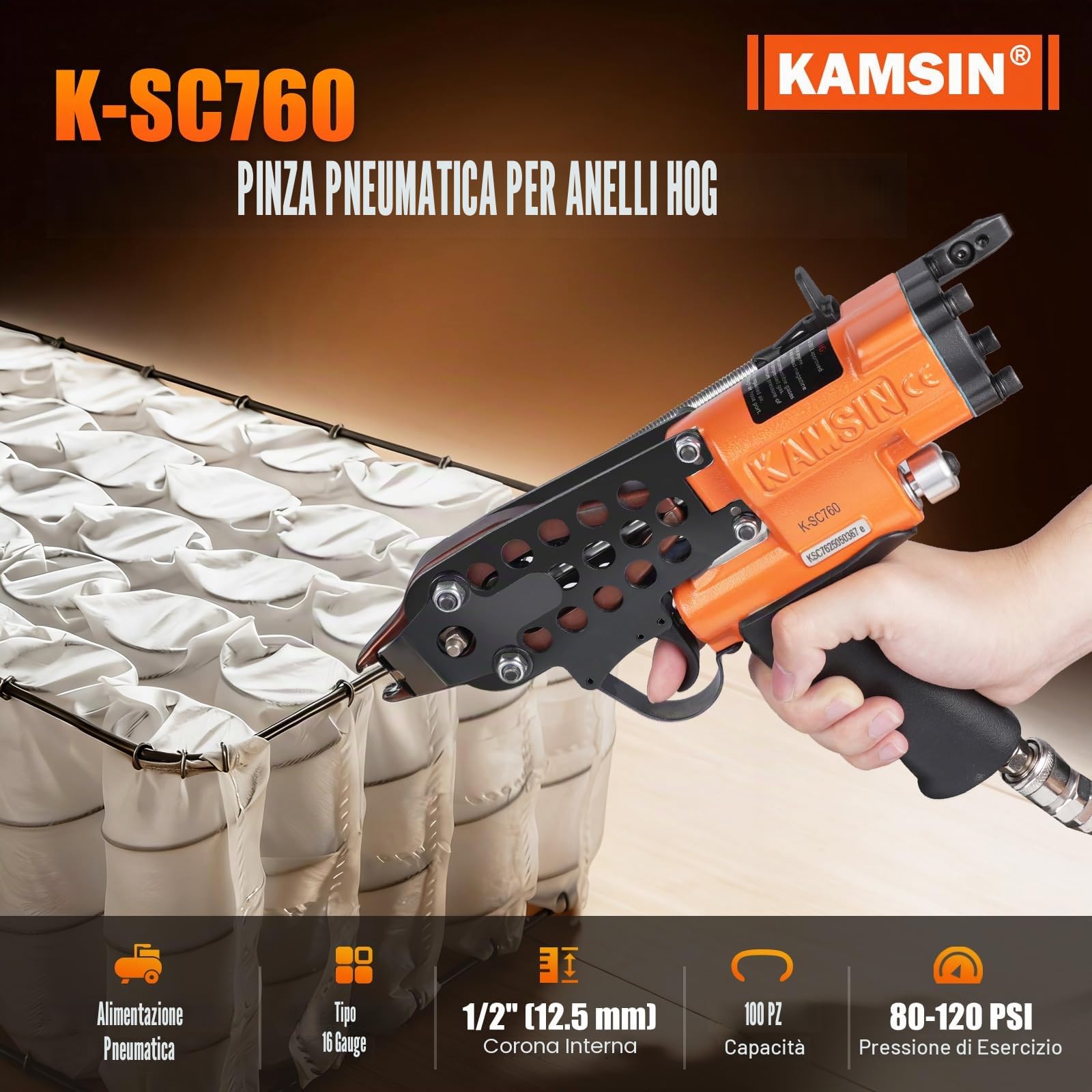 KAMSIN K-SC760 Pistola pneumatica ad anello a C, calibro 16, Diametro di chiusura di 3,0 mm Strumento di pinza per anelli di maiale a risparmio di manodopera per gabbie