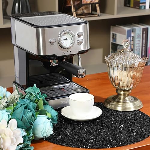 Miniatura 2 de Blulu 1 mantel individual redondo con diamantes de imitación de 15 pulgadas, mantel individual con purpurina brillante, mantel individual decorativo