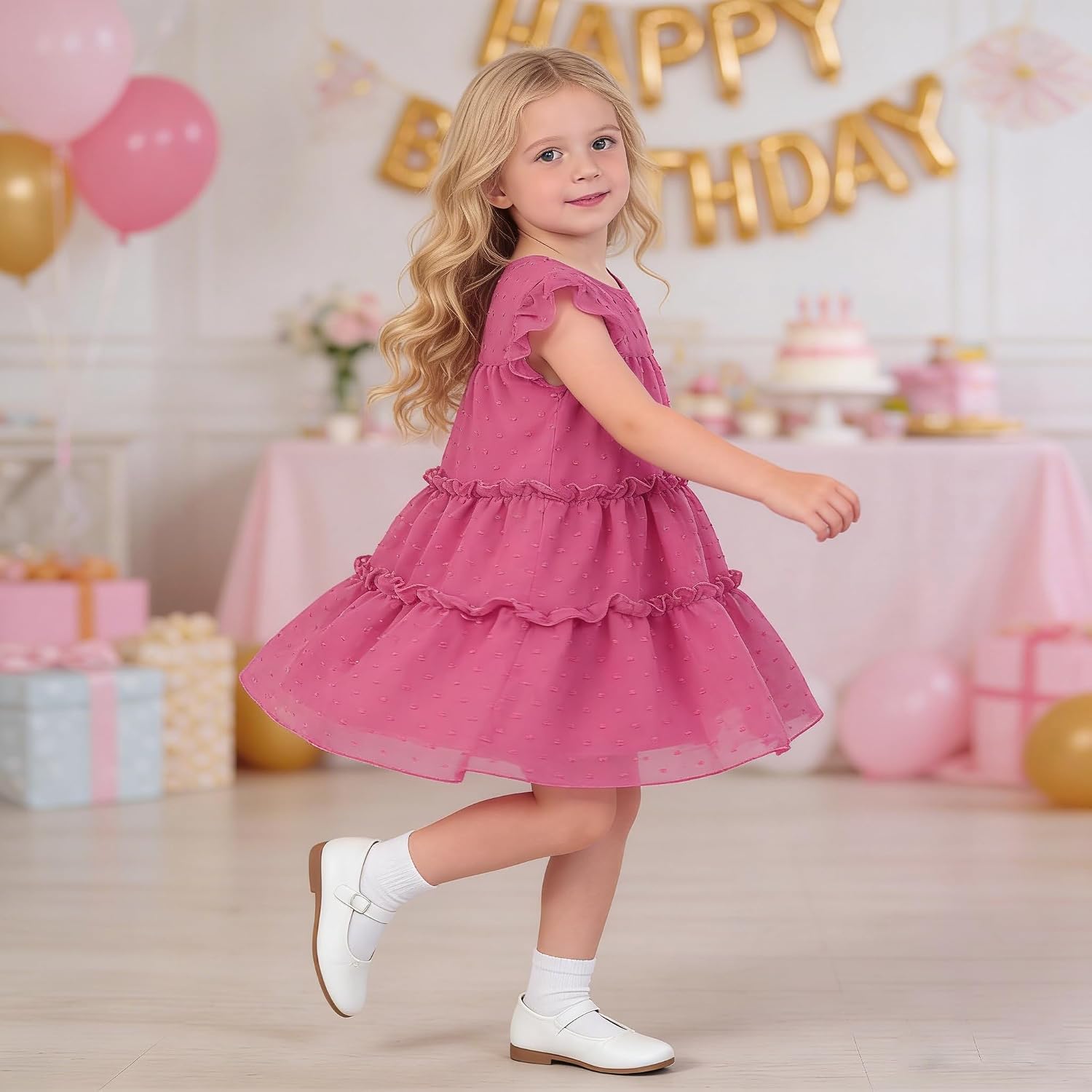 AGQT Toddler Girls Summer Dress Cute Beach Sundress for 1-6T | Flutter Sleeve, Loose Fit, Chiffon, Ruffle Tiered Swing Dresses for Casual, Wedding, Birthday, Easter, Party, Holiday