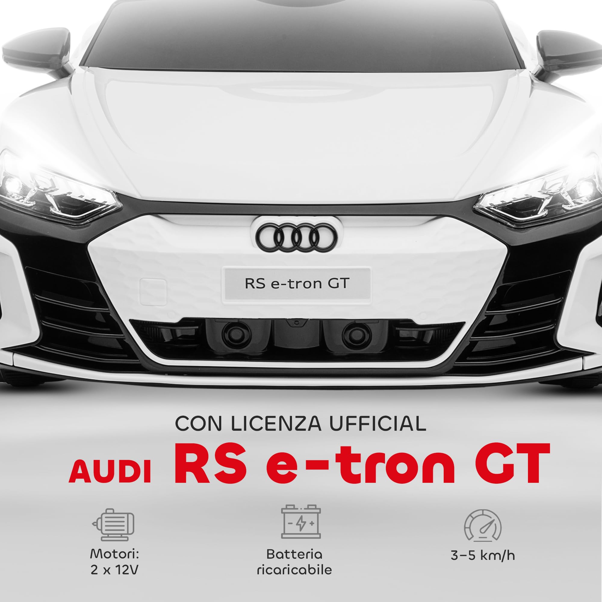HOMCOM AUDI RS e-tron GT Macchina Elettrica per Bambini 3-5Anni, 12V Doppio Motori Auto Elettrica per Bambini 3-5km/h, Cintura di Sicurezza, Telecomando, Sospensioni, Musica, Luci LED, Clacson