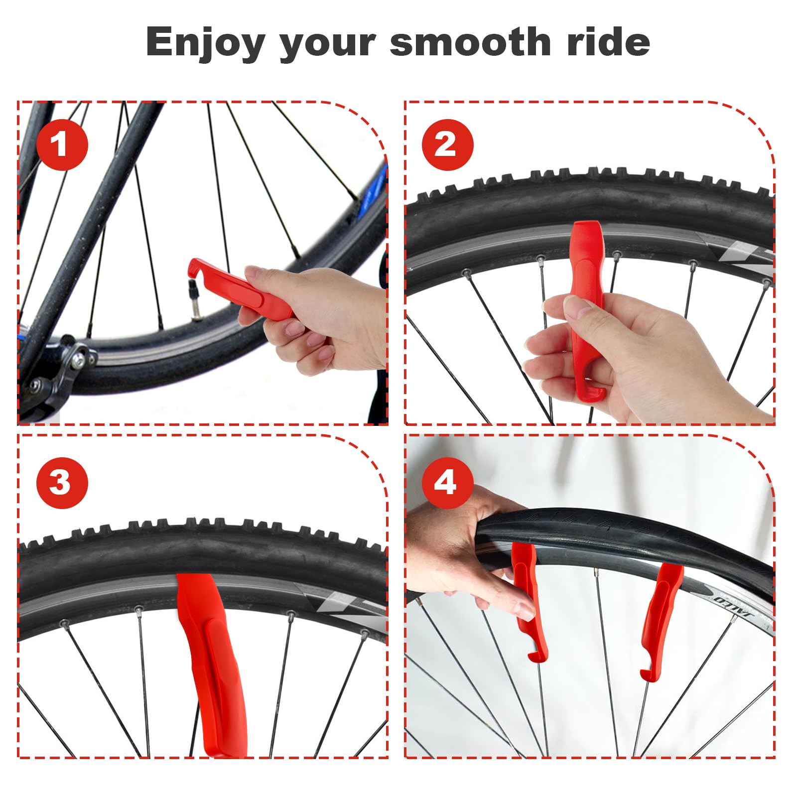 Kit De 3 Démonte-pneus KYLOS Pour Vélo - En Acier Chrome, 11.5cm, Noir - Outil De Réparation Rapide