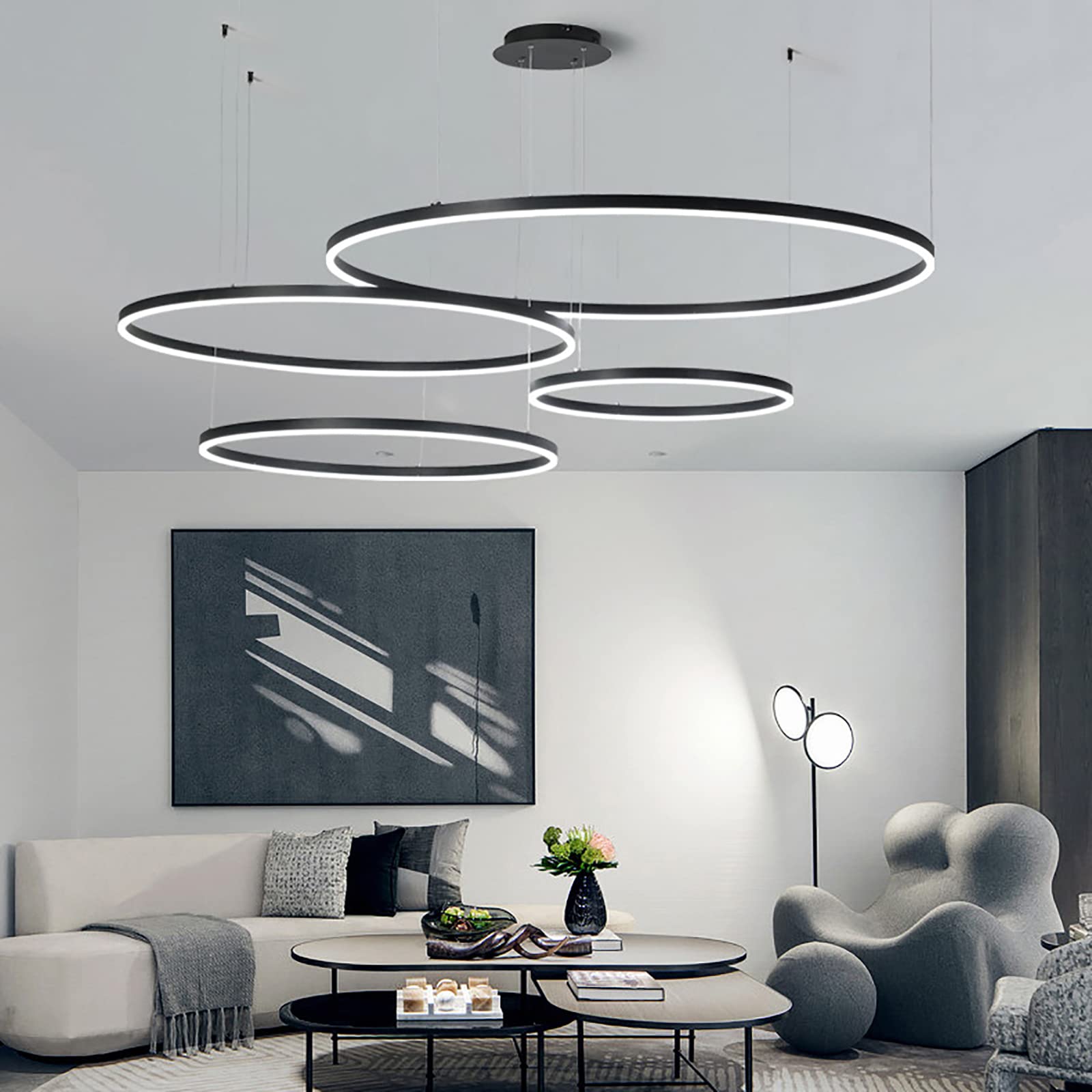 Lampadario Moderno in Legno con Anello LED, lampadario a Sospensione Giapponese a 1 Luce, Lampada da soffitto Circolare dimmerabile contemporanea per Isola Cucina, Soggiorno, Sala