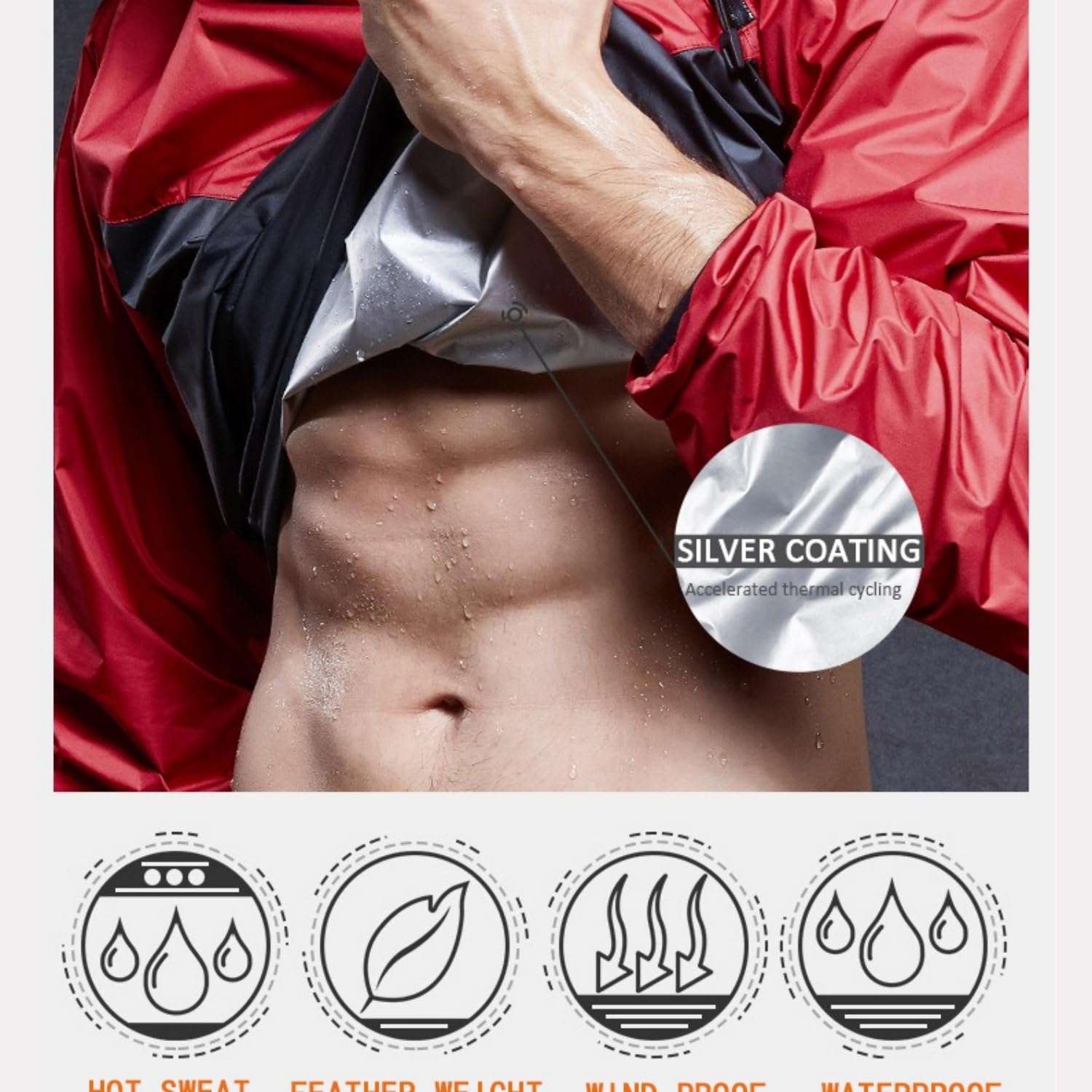 Sauna Suit for Men Sweat Sauna Jacket Gym Workout Exercise Sweat Suits Long Sleeve Zipper Shirt with Hood Body Shaper Gym Top