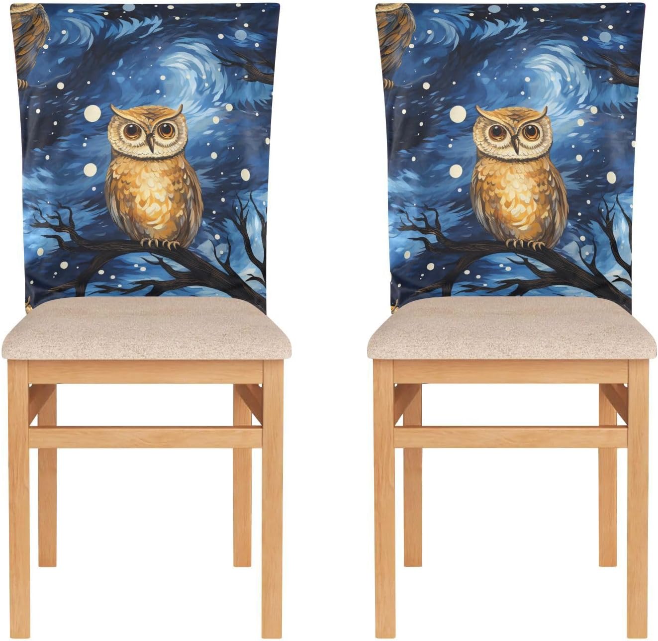 ALAZA Owl Night Sky Chair Back Cover Set of 6, Washable Reusable Removable Chair Slipcovers Decorative Chair Cover for Home Kitchen Wedding Party