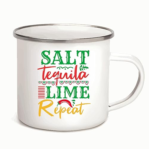 Cinco de Mayo Salt Lime Gift Perfect Mexican FiestaThemed Gift for Friends Family 12oz Enamel Silver Mug