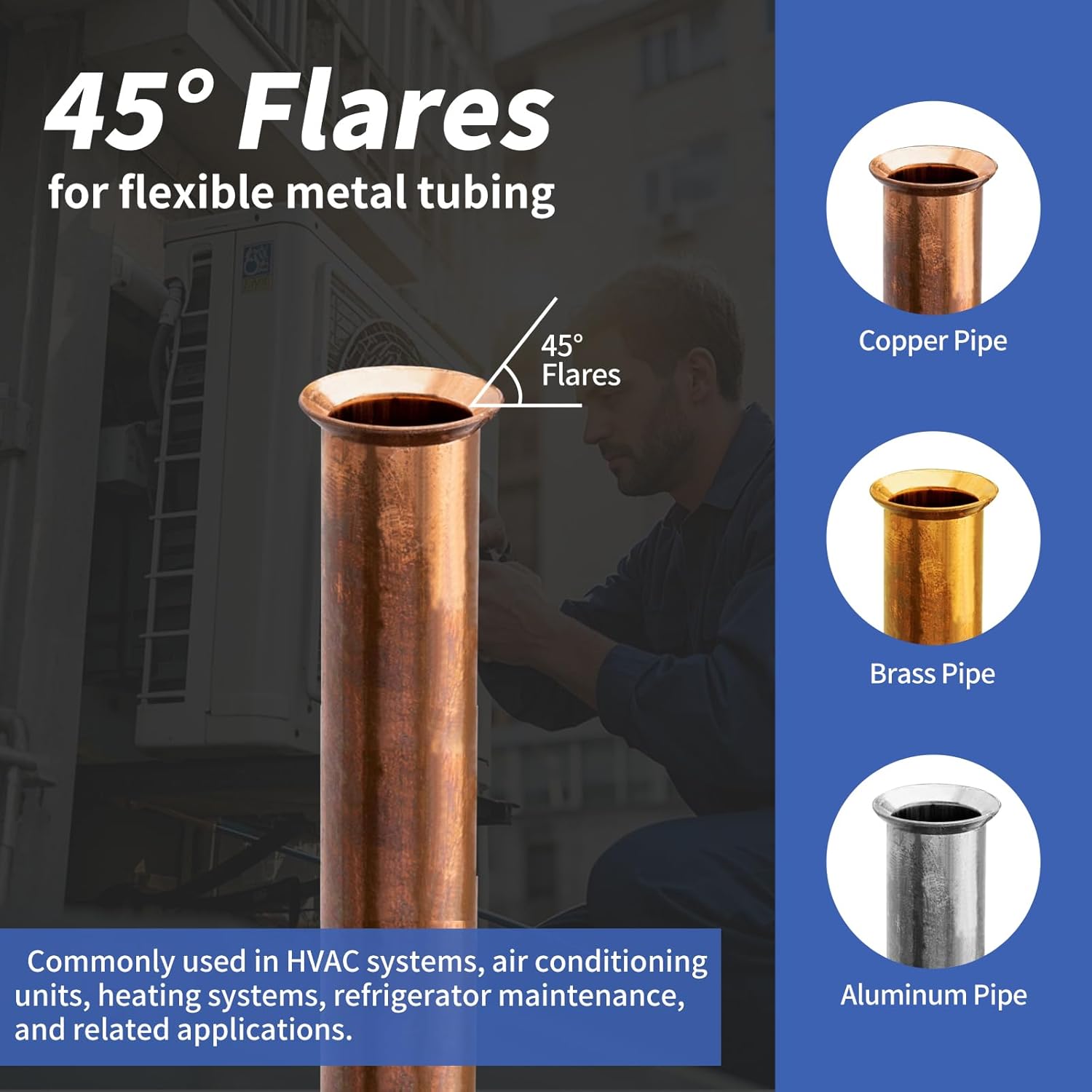 Flaring Tool Kit for 1/4”- 3/4” and 6-19mm HVAC Single Flare Tool, 45° Eccentric Tube Flaring Tool with Pipe Cutter for Copper Aluminum Pipe and Deburring Tool - 5 in 1 Kit