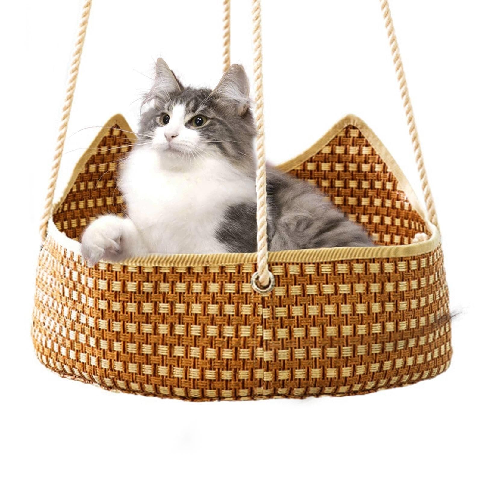 Rattan-Katzennest, Hängematte, Hängendes Gewebtes Rattan-Katzennest, Atmungsaktives Kätzchenbett, Katzenkorb for Schlafen, Gemütlicher Kätzchen-Hängekorb, Platzsparendes Bett for Spielen