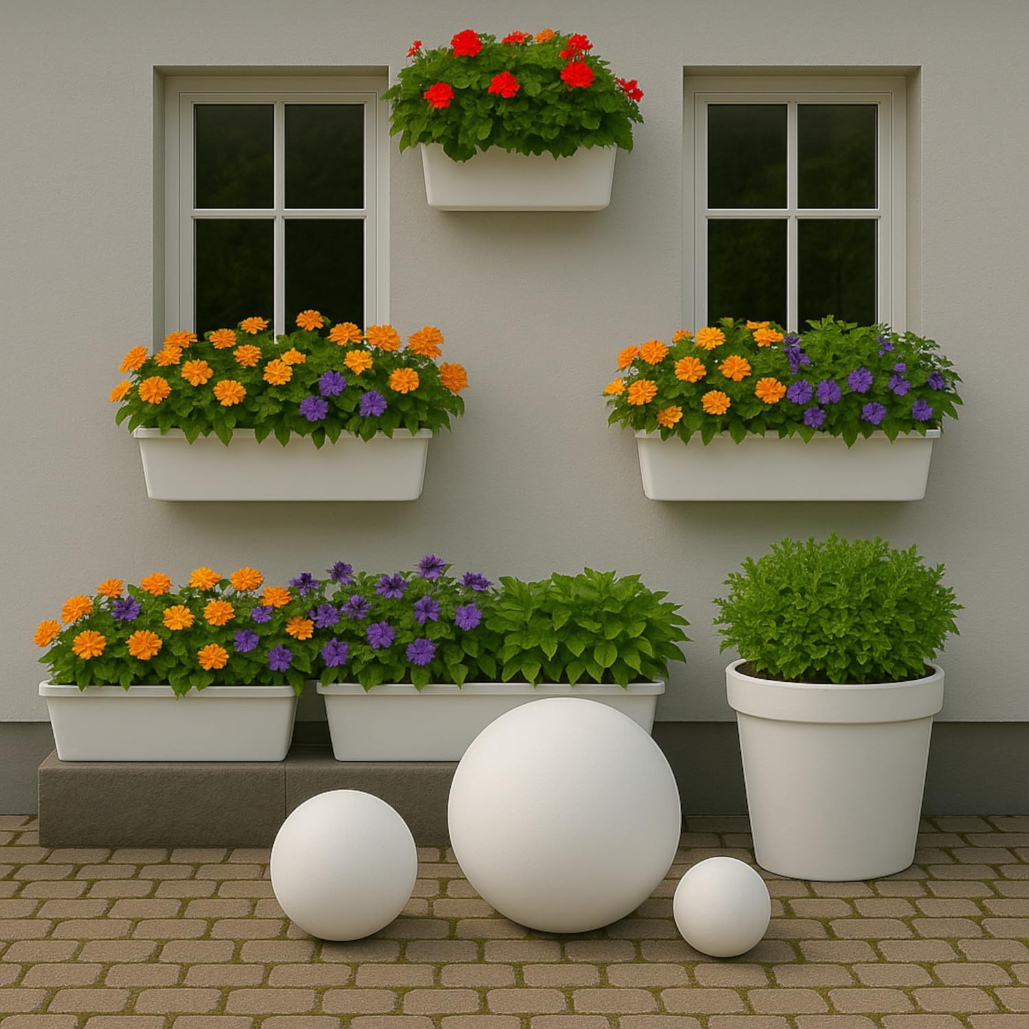 Boule de jardin en grès céramique - Convient pour l'extérieur - Couleur : blanc mat - Diamètre : 30 cm - Résistant au gel
