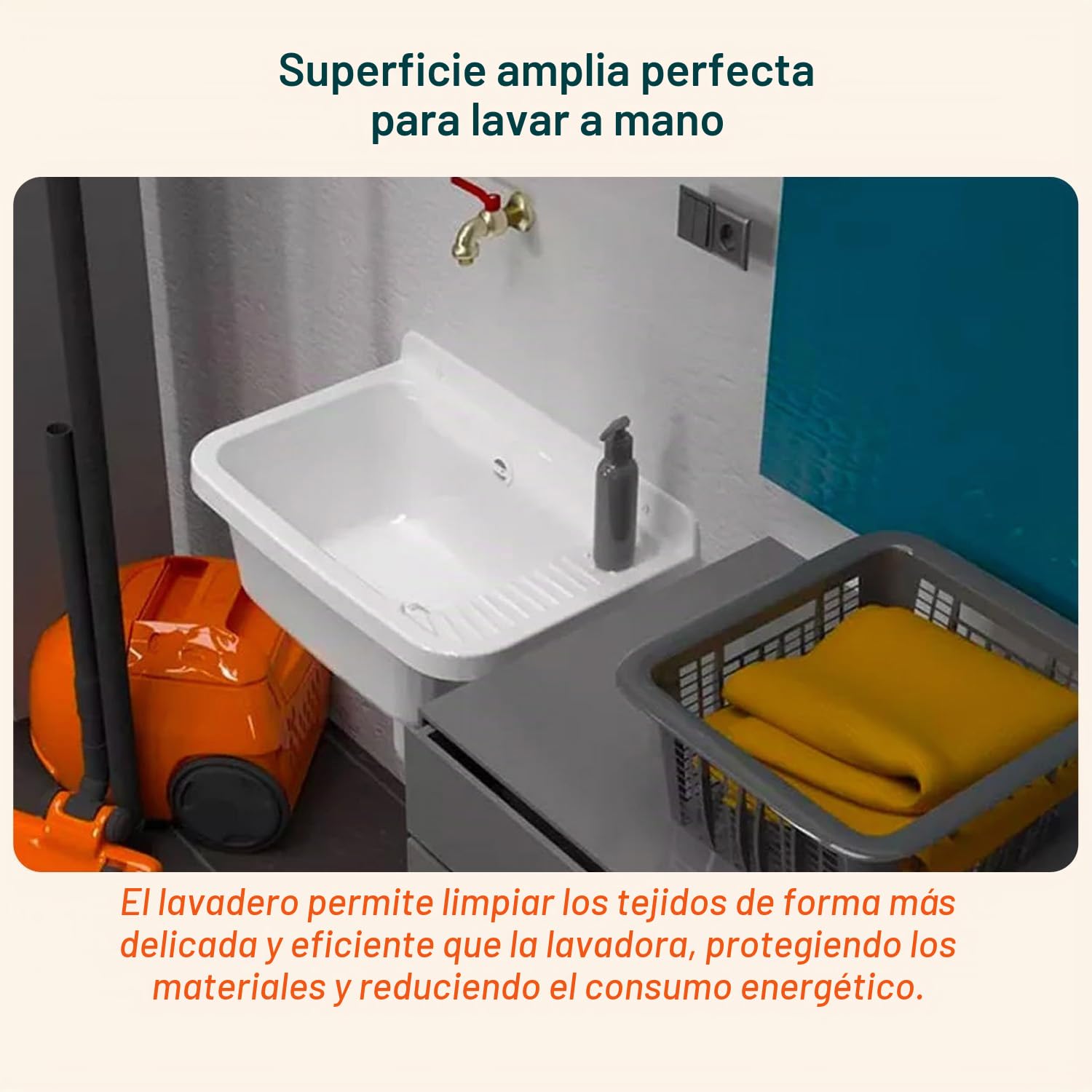 Avilia Lavadero de exterior – Lavabo de pared para lavar ropa a mano, ideal para jardines, terrazas, camping, con superficie antideslizante, de resina, 50 x 35 x 24 cm, blanco