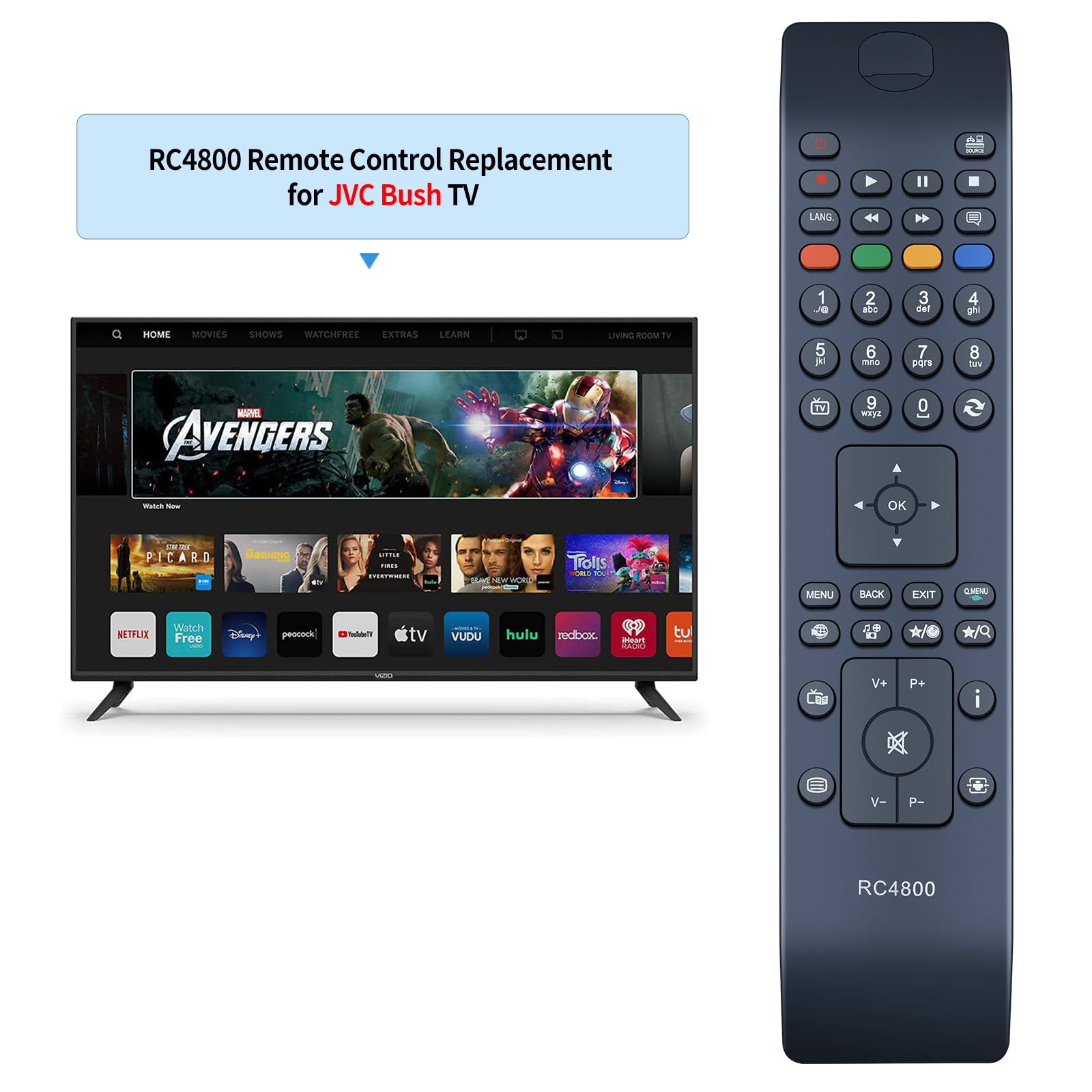 TCNOUMT New RC4800 Universal TV Remote Control Replacement fit for JVC Hitachi Polaroid Bush Telefunken Acer Medion Mitsai Vestel 4740S D49F283N3C VOX 32783 32883 P24LED13 P32LED14 P40LED13 - Image 2