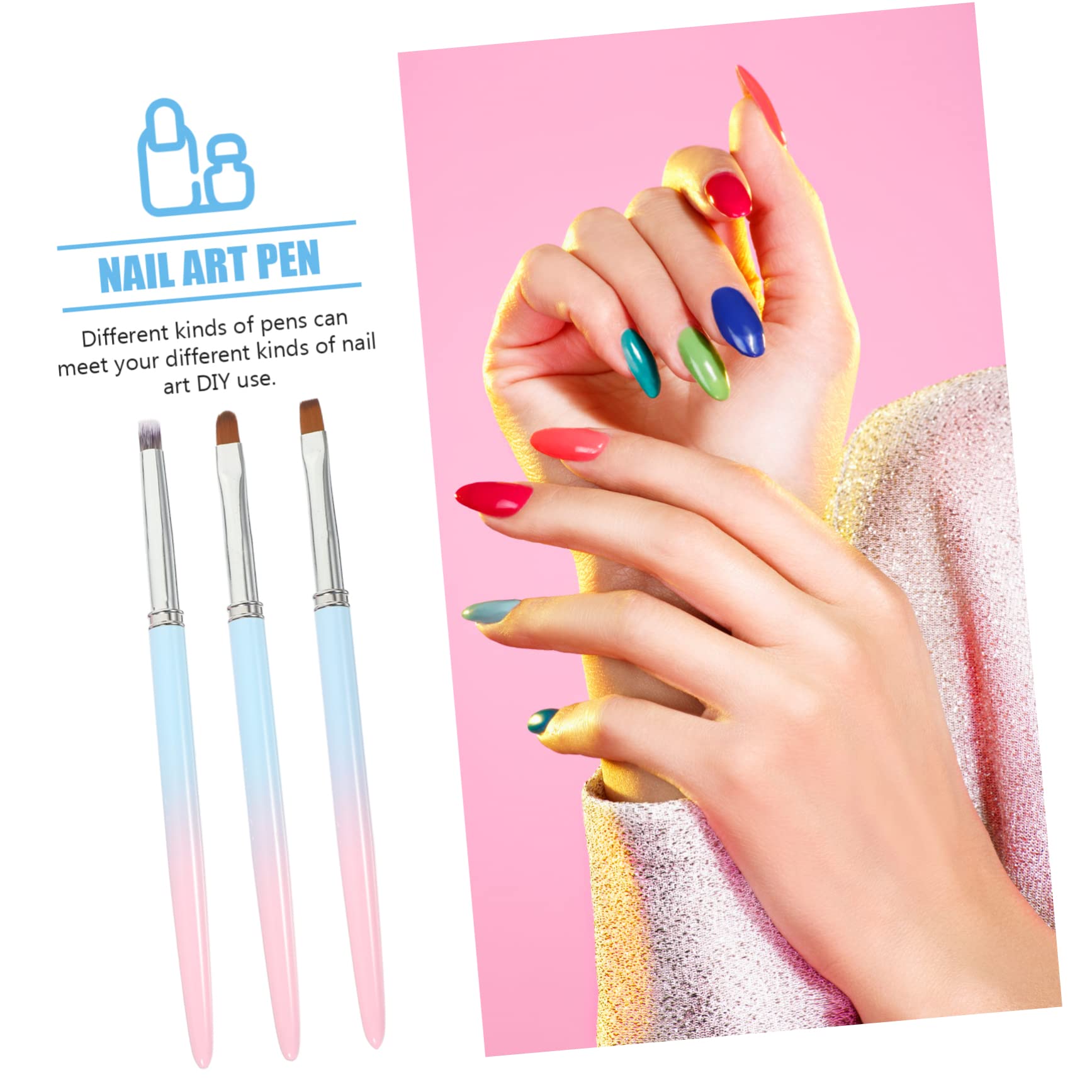 Beavorty 4 Set Di Pennelli Per Nail Art Strumenti Per Nail Art Pennelli Per Manicure Per Nail Art Design Salone Uso Personale 3 Pezzi*4